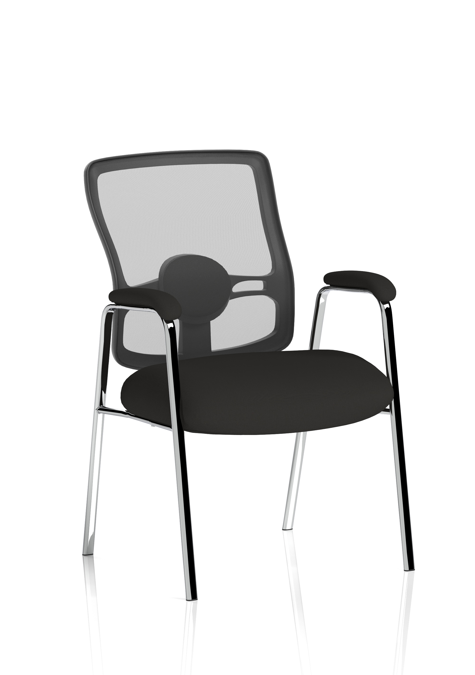 Portland Medium Mesh Back (Straight Leg) Visitor Chair with Arms — Black & Chrome