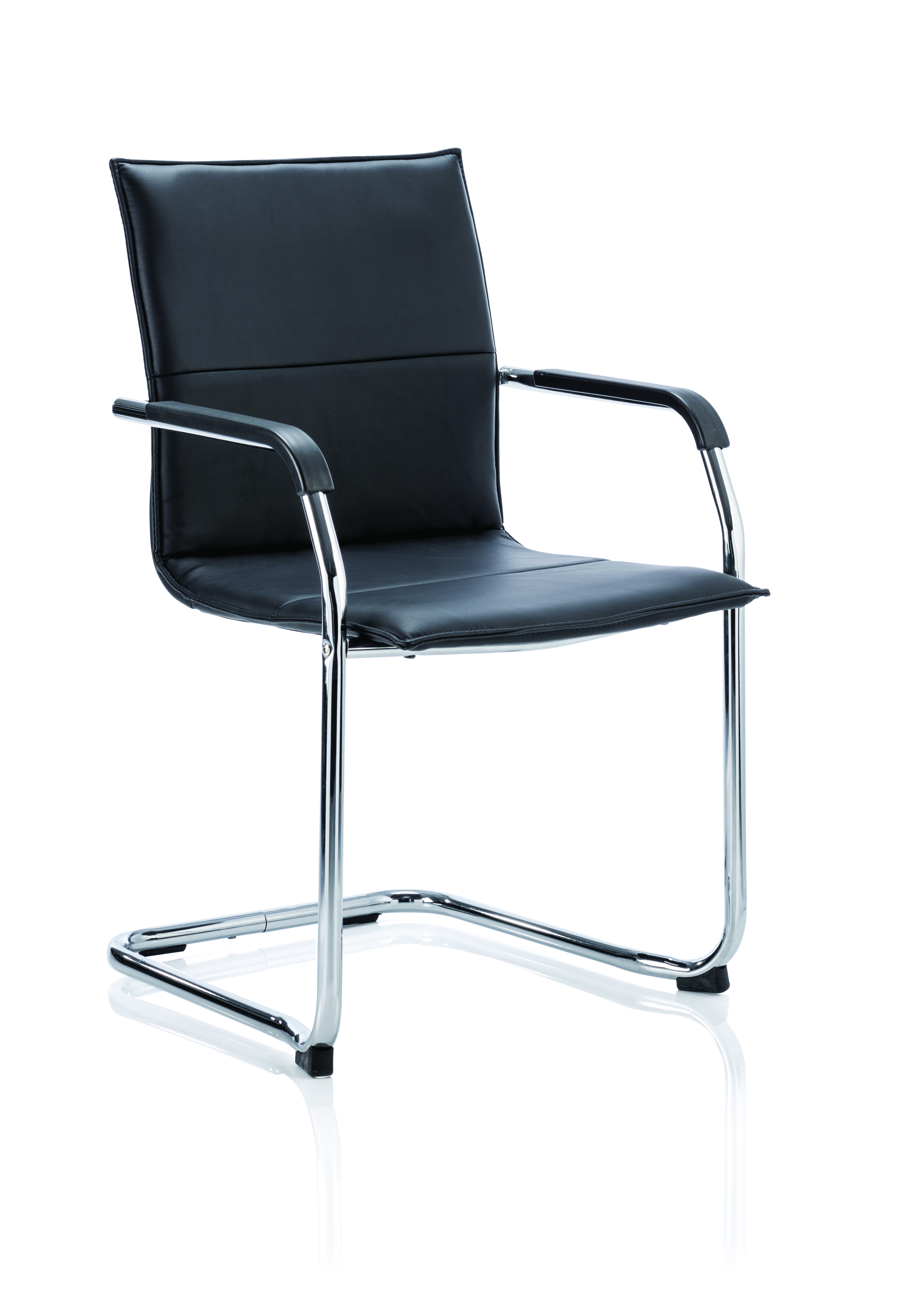 Echo Medium Back Leather Cantilever Visitor Chair with Arms — Black & Chrome