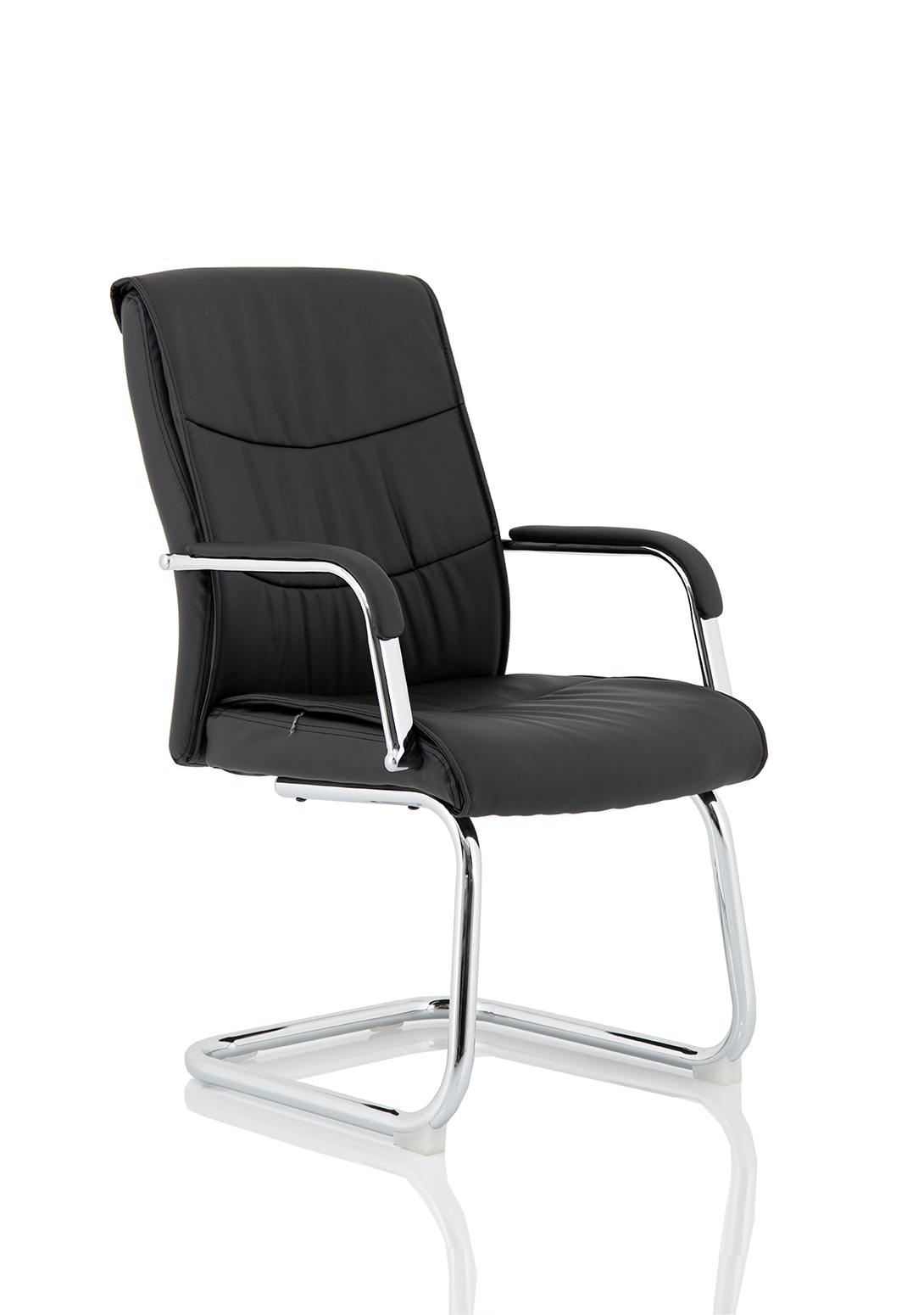 Carter Medium Back Black Leather Cantilever Visitor Office Chair with Arms — Black