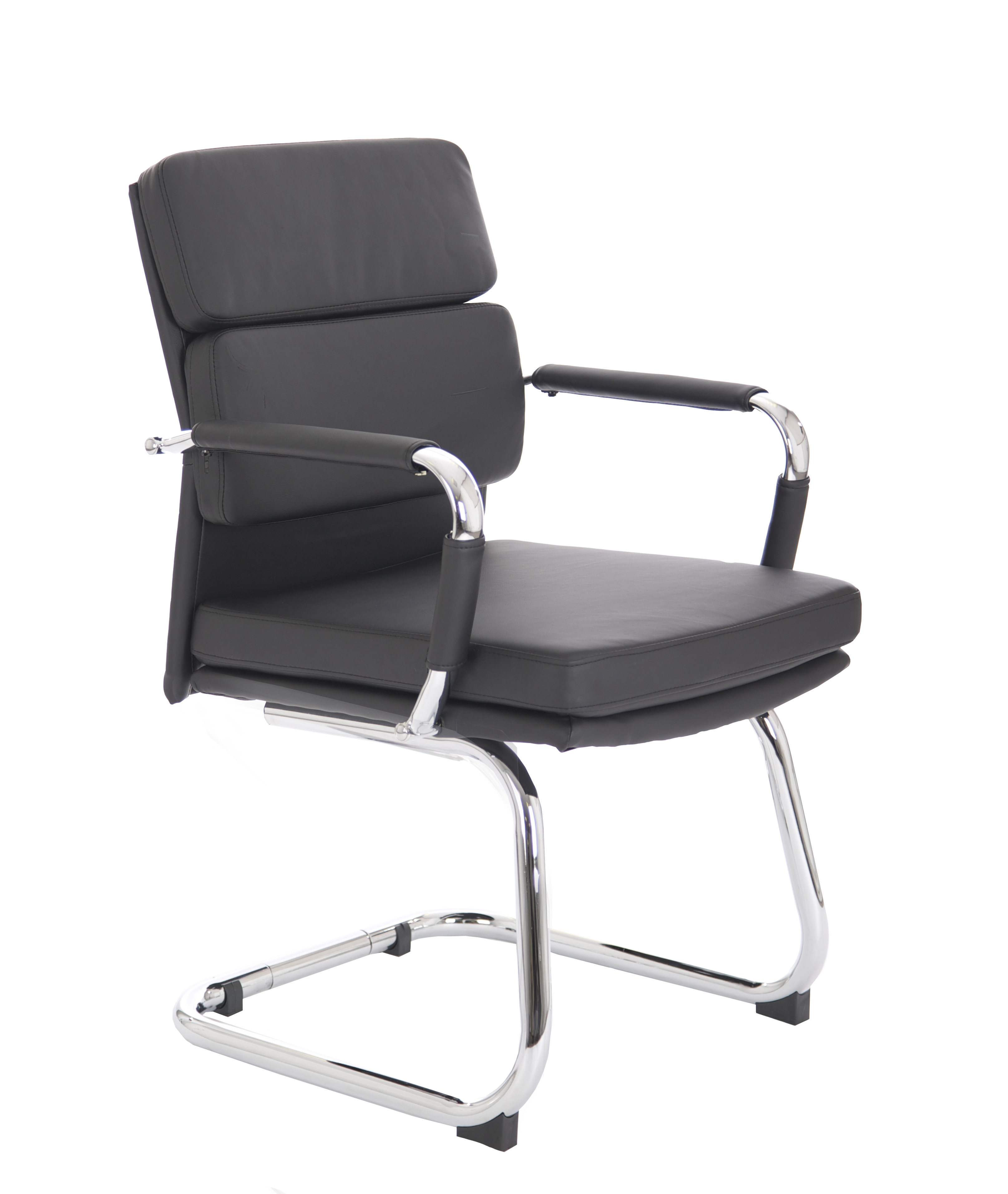 Advocate Medium Back Leather Visitor Office Chair with Arms — Black & Chrome