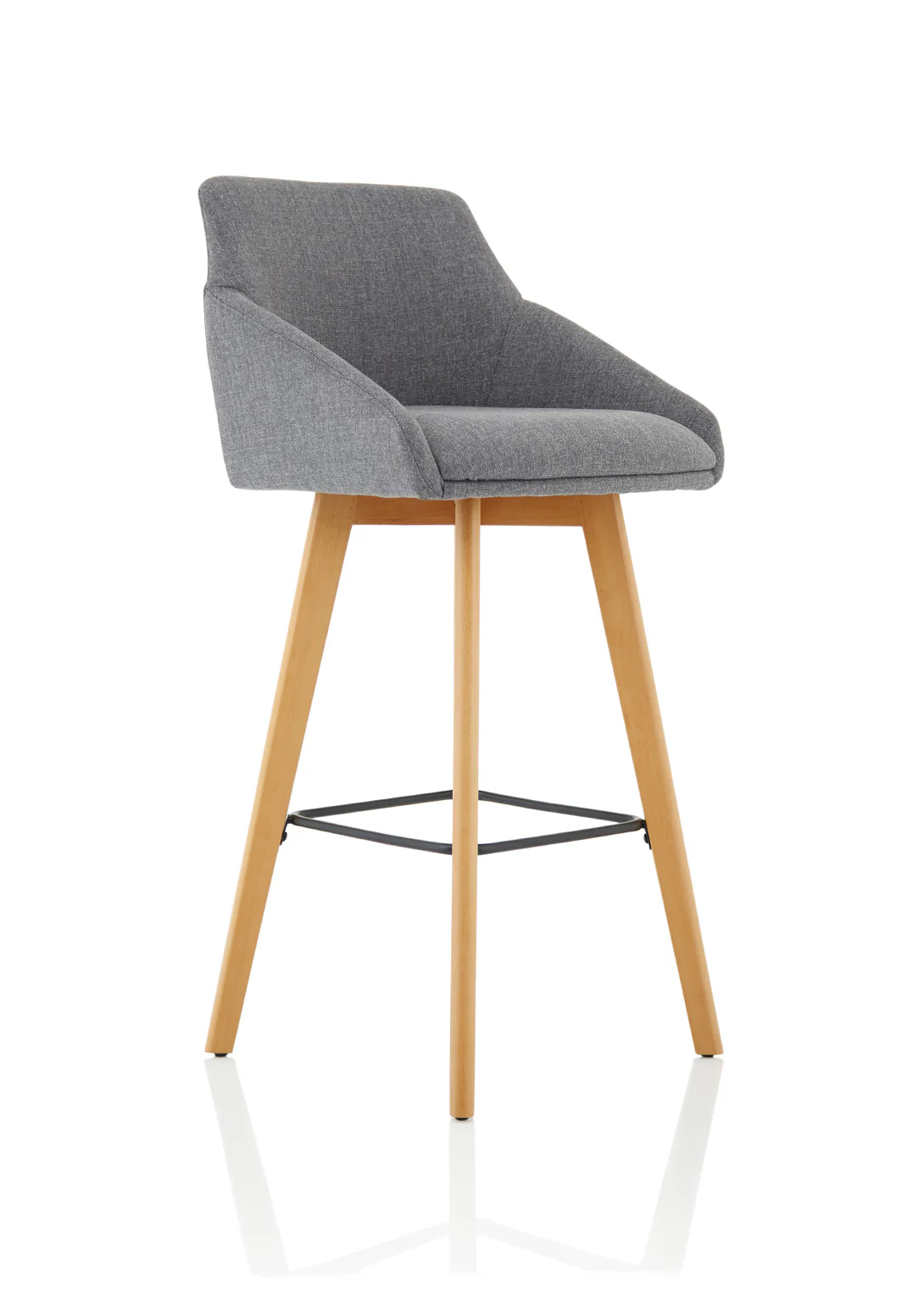 Carmen Grey Fabric Wooden Leg High Stool Chair — Grey & Wooden