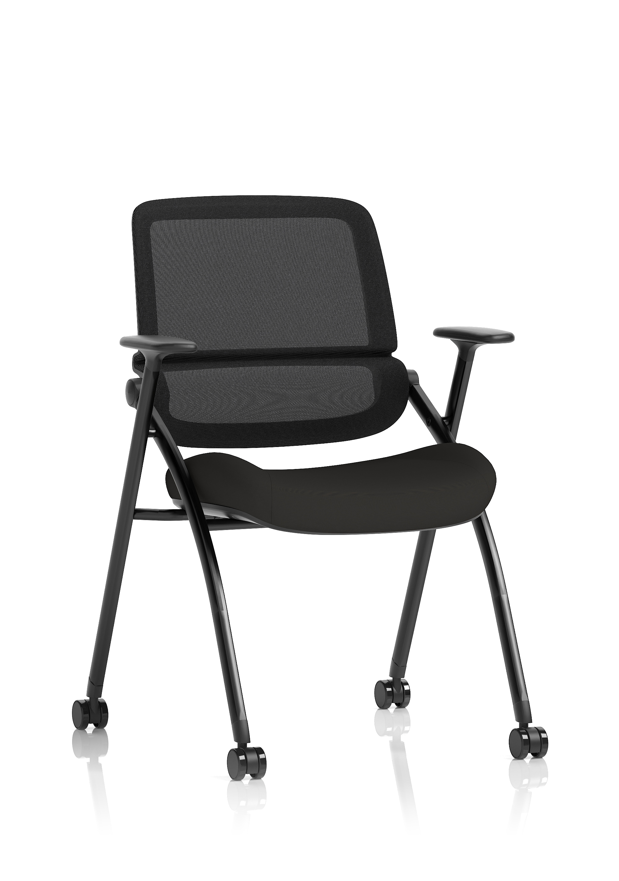 Capra Mesh Back Folding Office Training Chair With Sliding Arms — Black