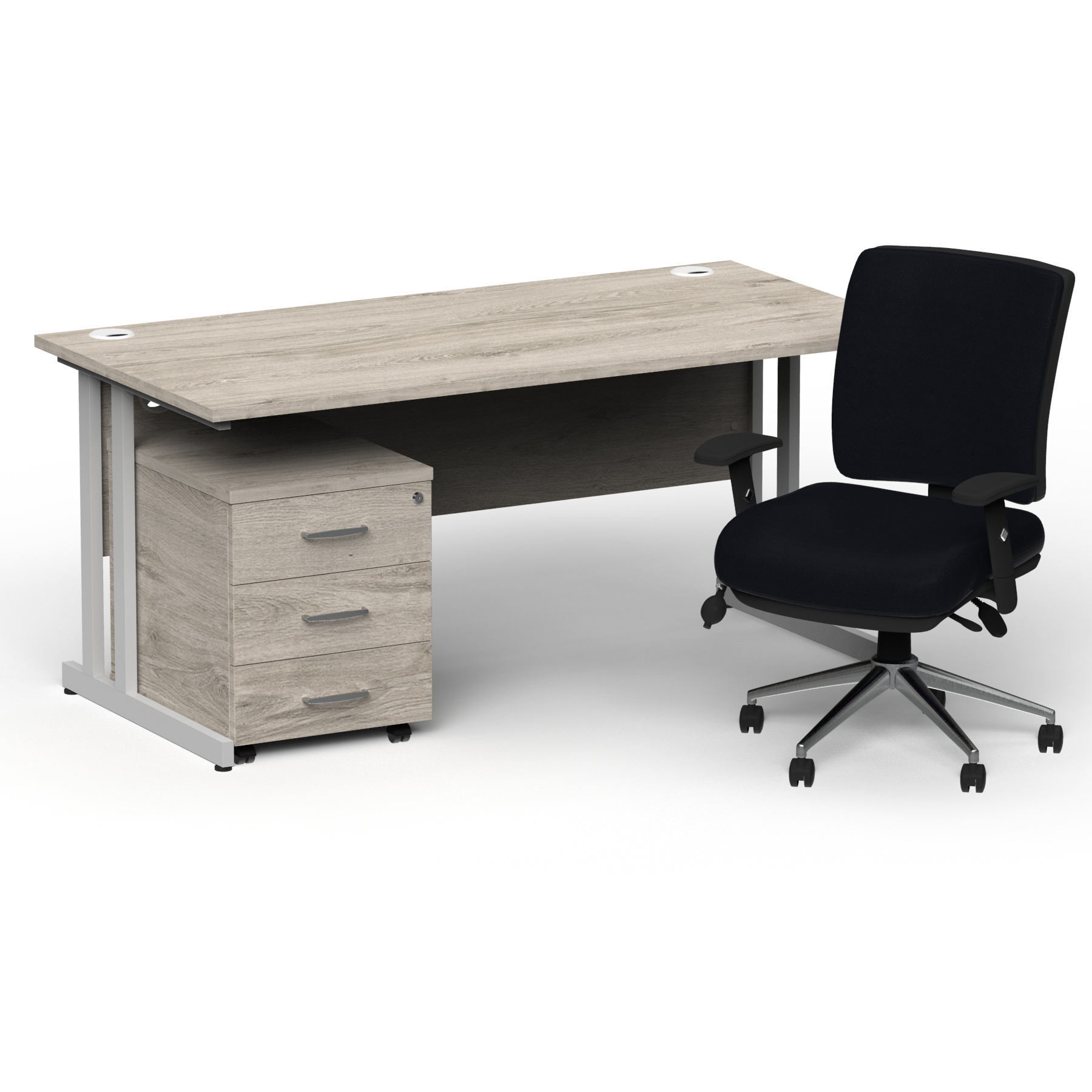 Impulse 1800mm Straight Office Desk Grey Oak Top Silver Cantilever Leg with 3 Drawer Mobile Pedestal and Chiro Medium Back Black thumbnail 2