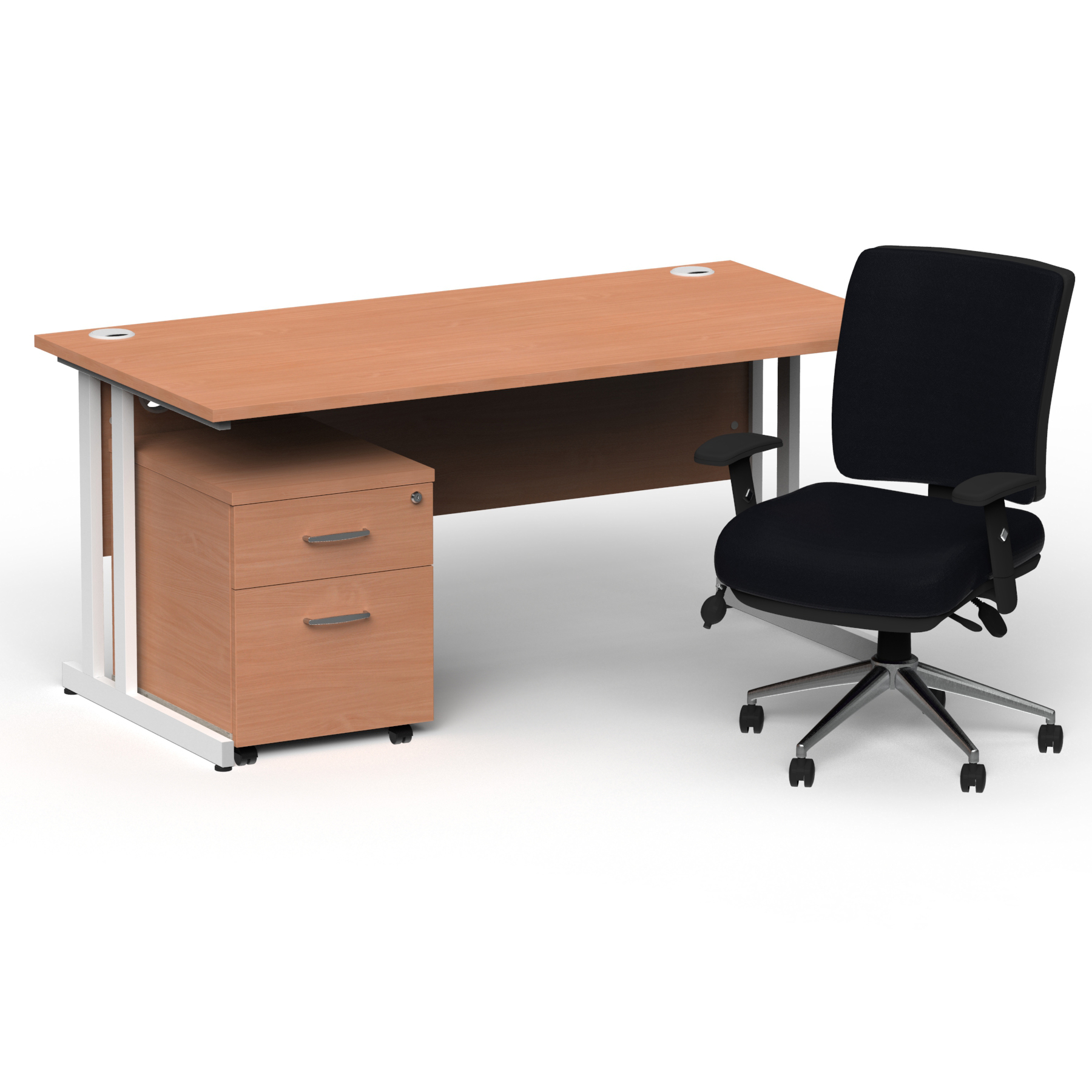 Impulse 1800mm Straight Office Desk Beech Top White Cantilever Leg with 2 Drawer Mobile Pedestal and Chiro Medium Back Black thumbnail 2