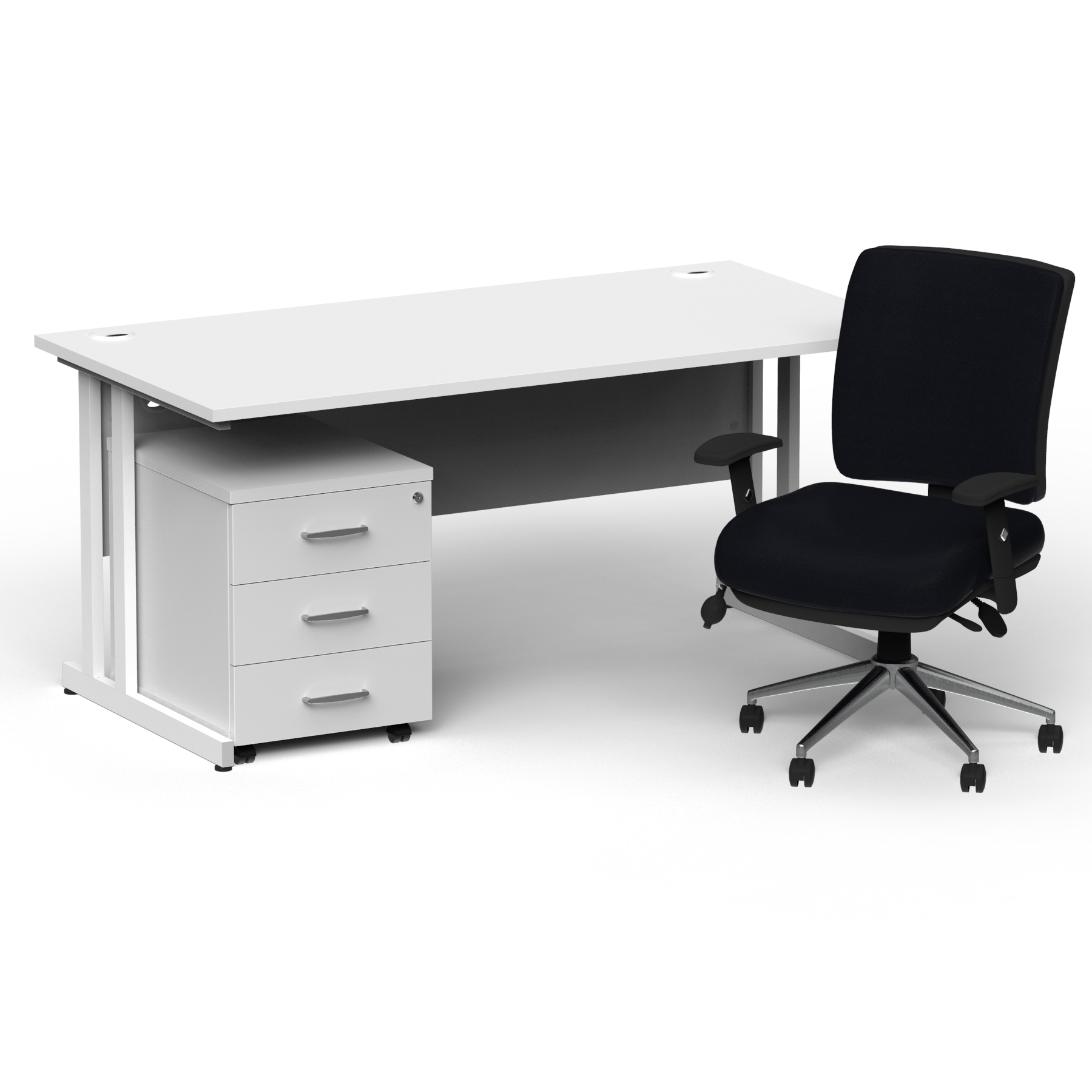 Impulse 1800mm Straight Office Desk White Top White Cantilever Leg with 3 Drawer Mobile Pedestal and Chiro Medium Back Black thumbnail 2