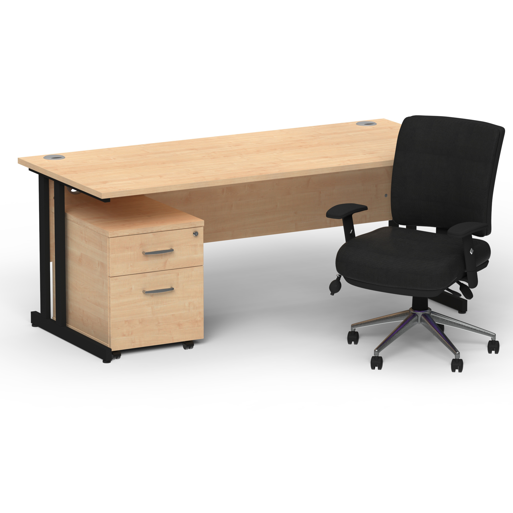 Impulse 1800mm Straight Office Desk Maple Top Black Cantilever Leg with 2 Drawer Mobile Pedestal and Chiro Medium Back Black thumbnail 2