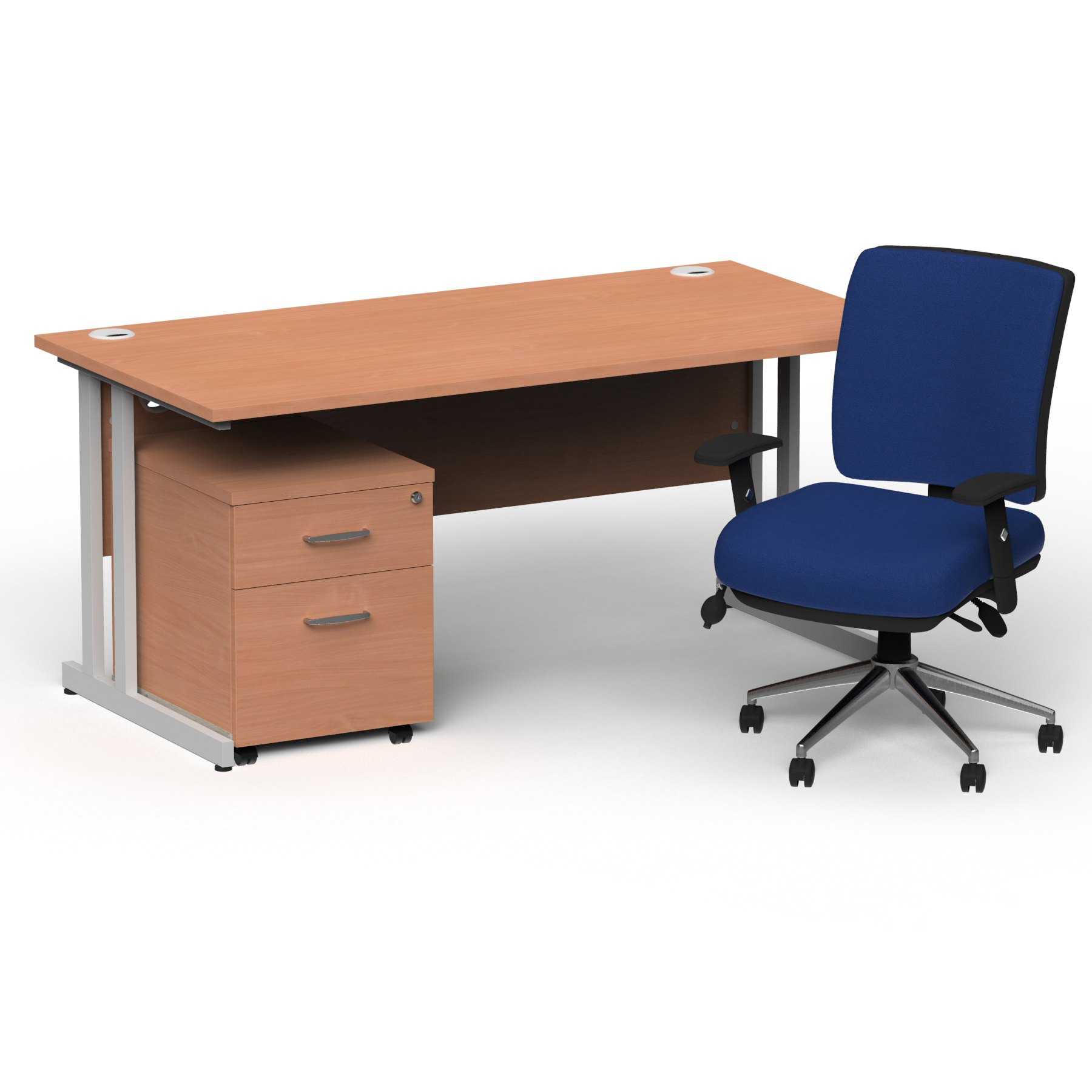 Impulse 1800mm Straight Office Desk Beech Top Silver Cantilever Leg with 2 Drawer Mobile Pedestal and Chiro Medium Back Blue thumbnail 2