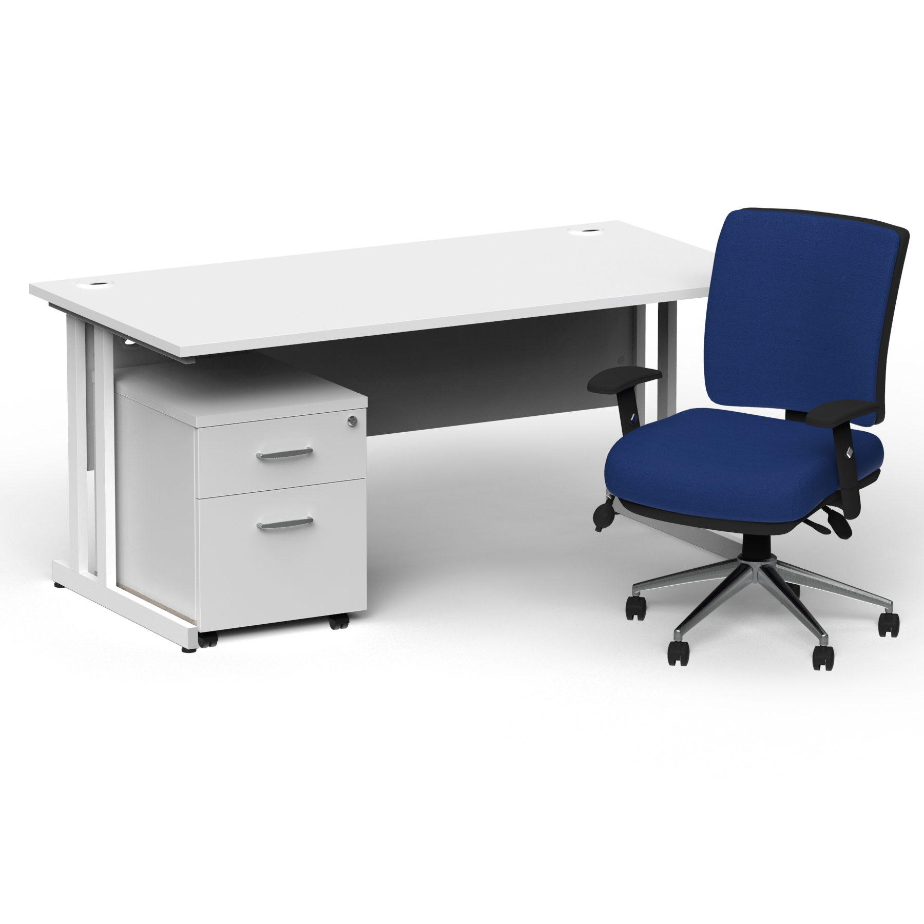 Impulse 1800mm Straight Office Desk White Top White Cantilever Leg with 2 Drawer Mobile Pedestal and Chiro Medium Back Blue thumbnail 2