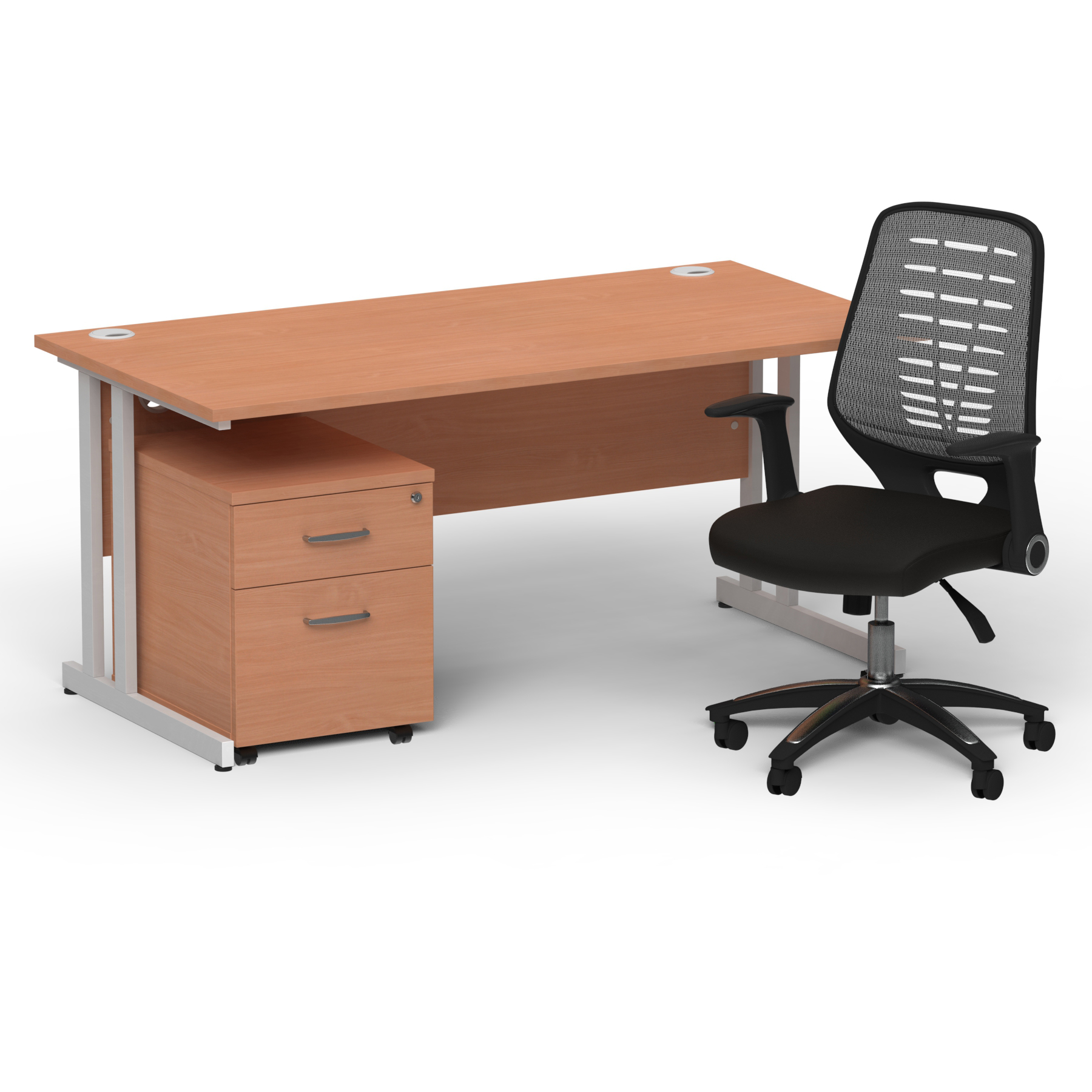 Impulse 1600mm Straight Office Desk Beech Top Silver Cantilever Leg with 2 Drawer Mobile Pedestal and Relay Silver Back thumbnail 2