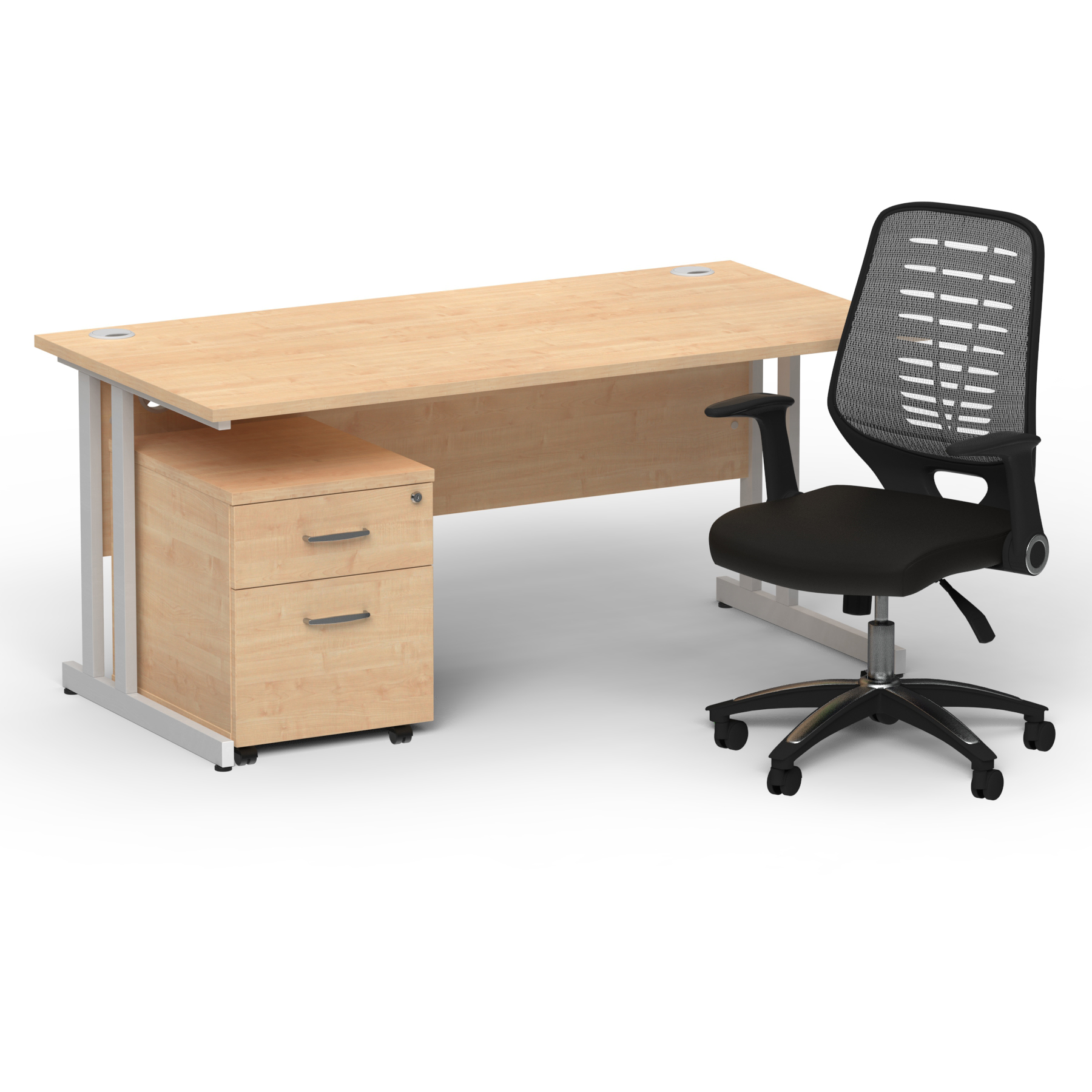 Impulse 1600mm Straight Office Desk Maple Top Silver Cantilever Leg with 2 Drawer Mobile Pedestal and Relay Silver Back thumbnail 2