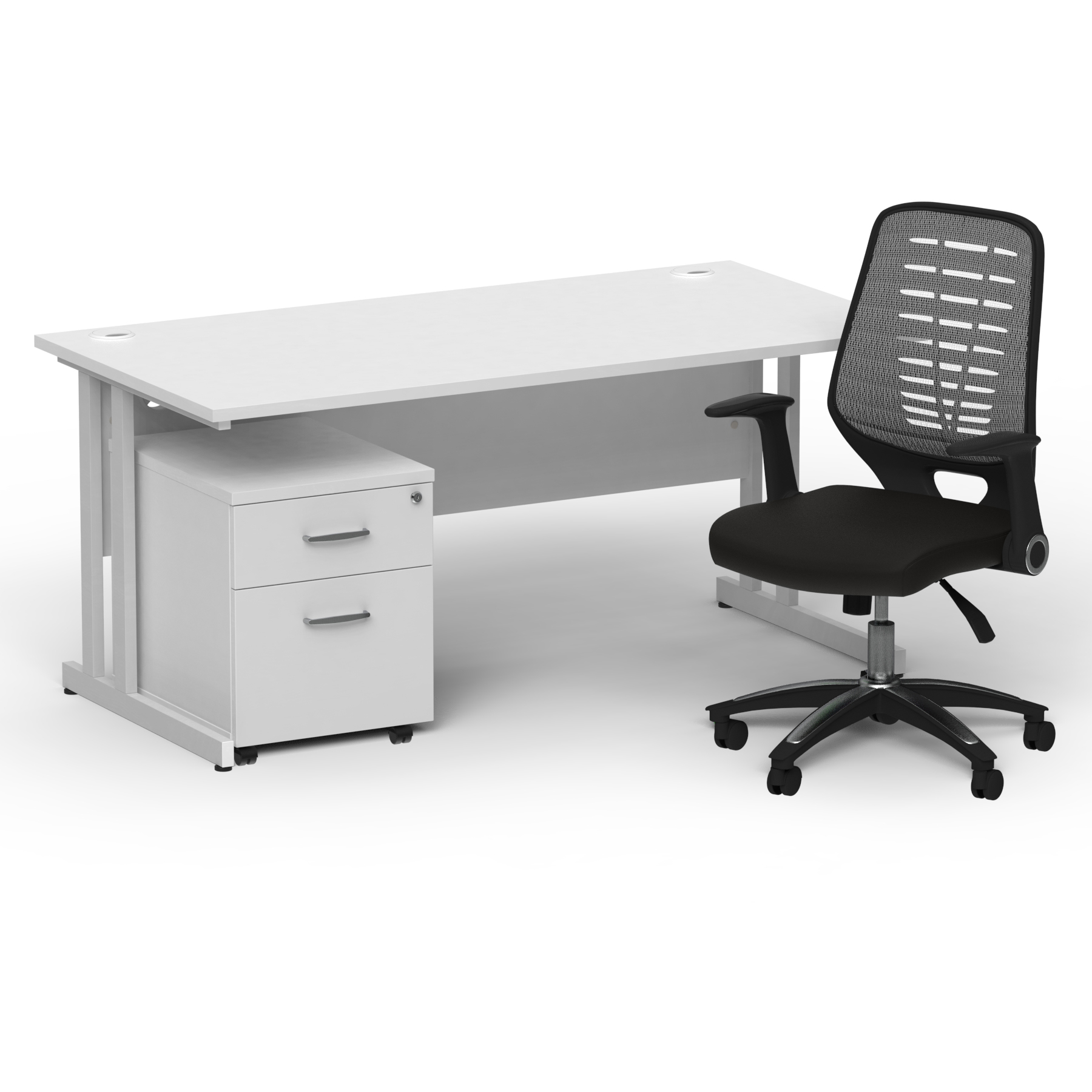 Impulse 1600mm Straight Office Desk White Top Silver Cantilever Leg with 2 Drawer Mobile Pedestal and Relay Silver Back thumbnail 2