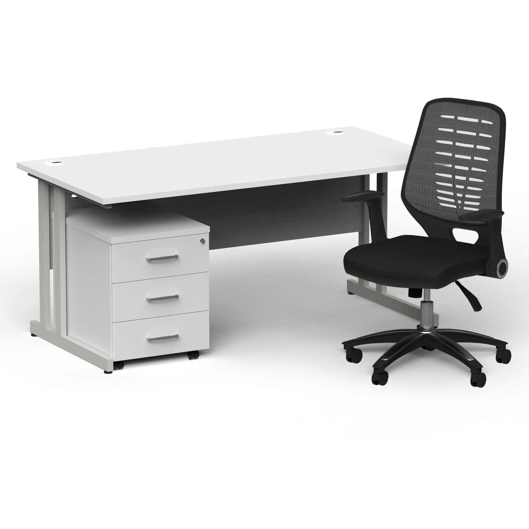 Impulse 1600mm Straight Office Desk White Top Silver Cantilever Leg with 3 Drawer Mobile Pedestal and Relay Silver Back thumbnail 2