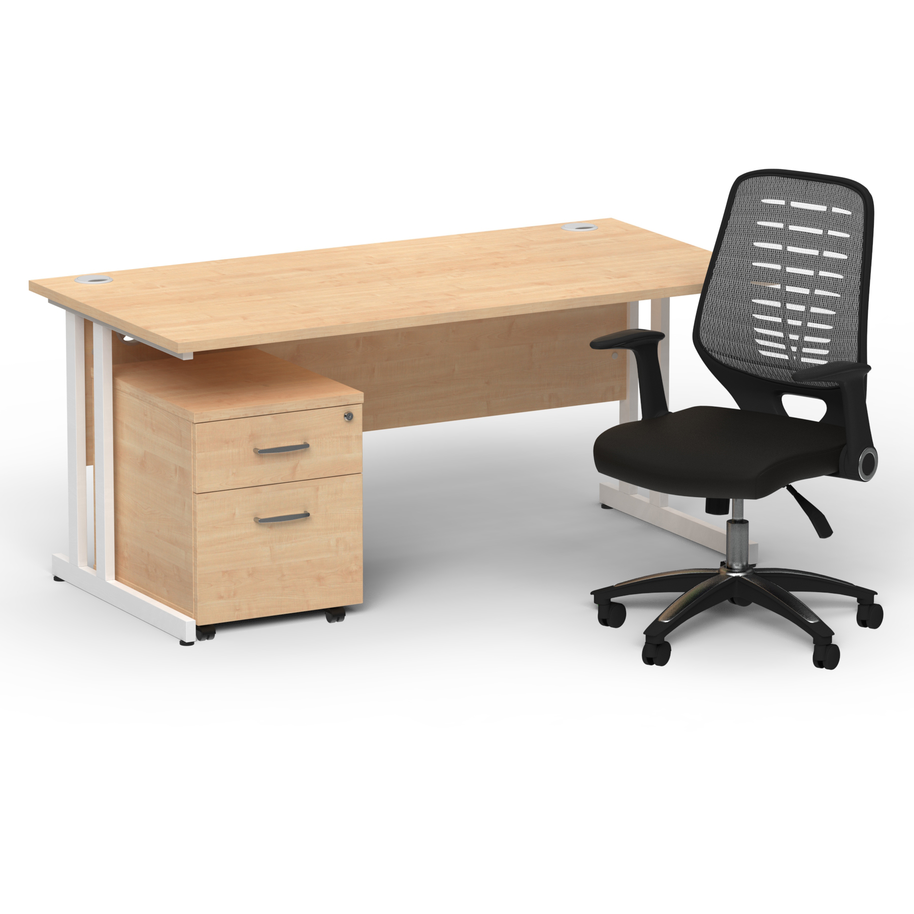 Impulse 1600mm Straight Office Desk Maple Top White Cantilever Leg with 2 Drawer Mobile Pedestal and Relay Silver Back thumbnail 2