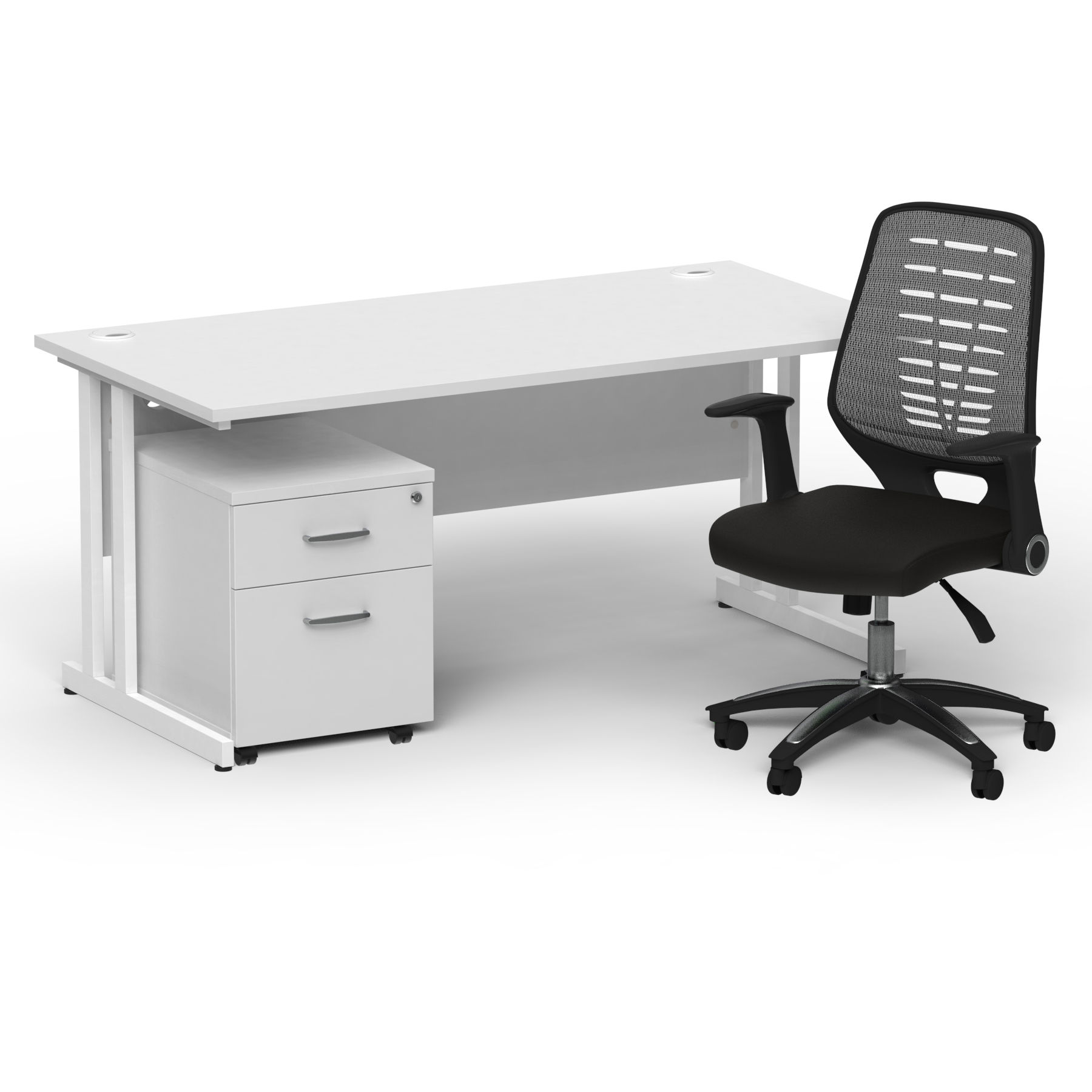Impulse 1600mm Straight Office Desk White Top White Cantilever Leg with 2 Drawer Mobile Pedestal and Relay Silver Back thumbnail 2