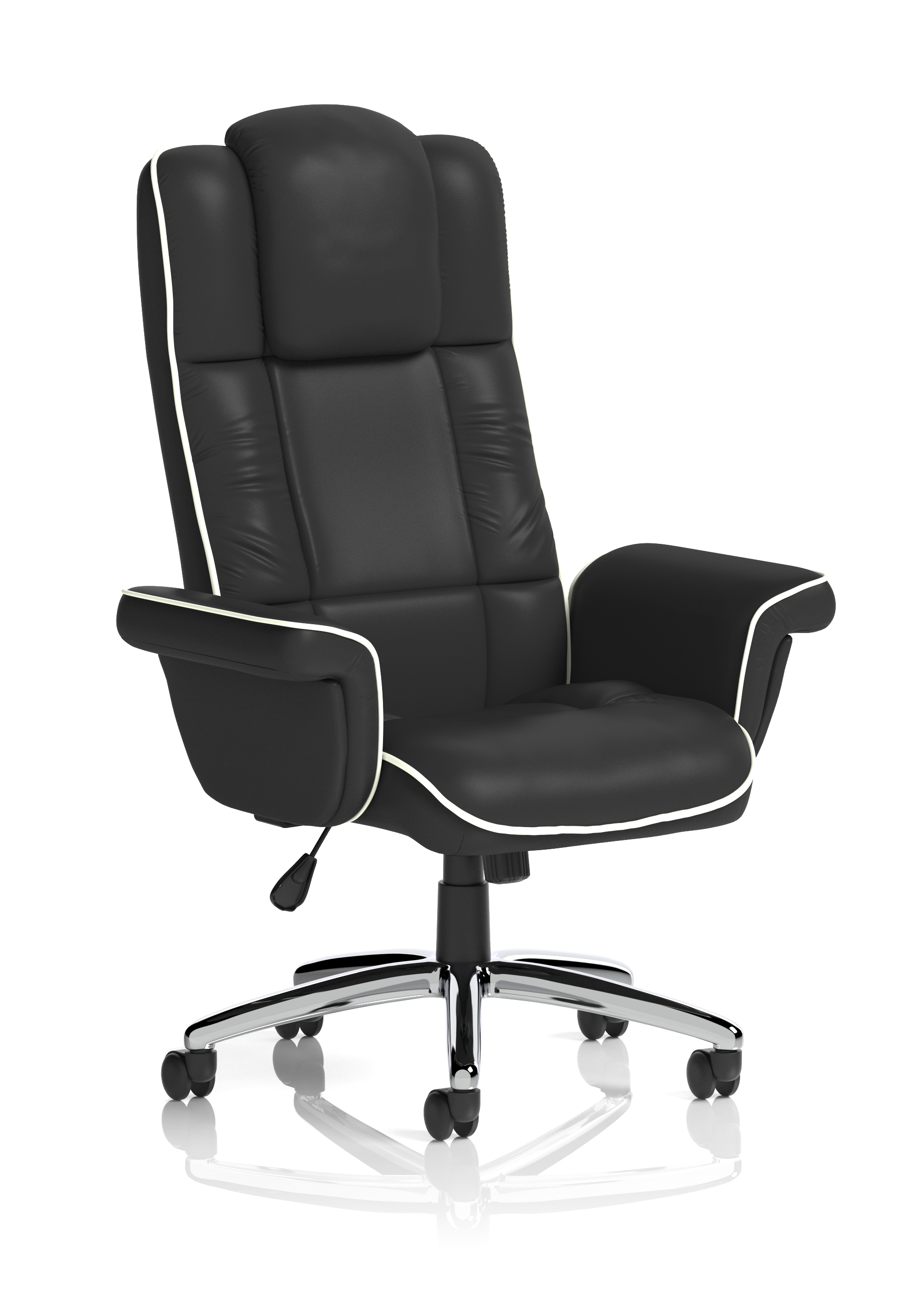 Chelsea High Back Soft Black Leather Executive Office Chair with Arms — Black & Chrome