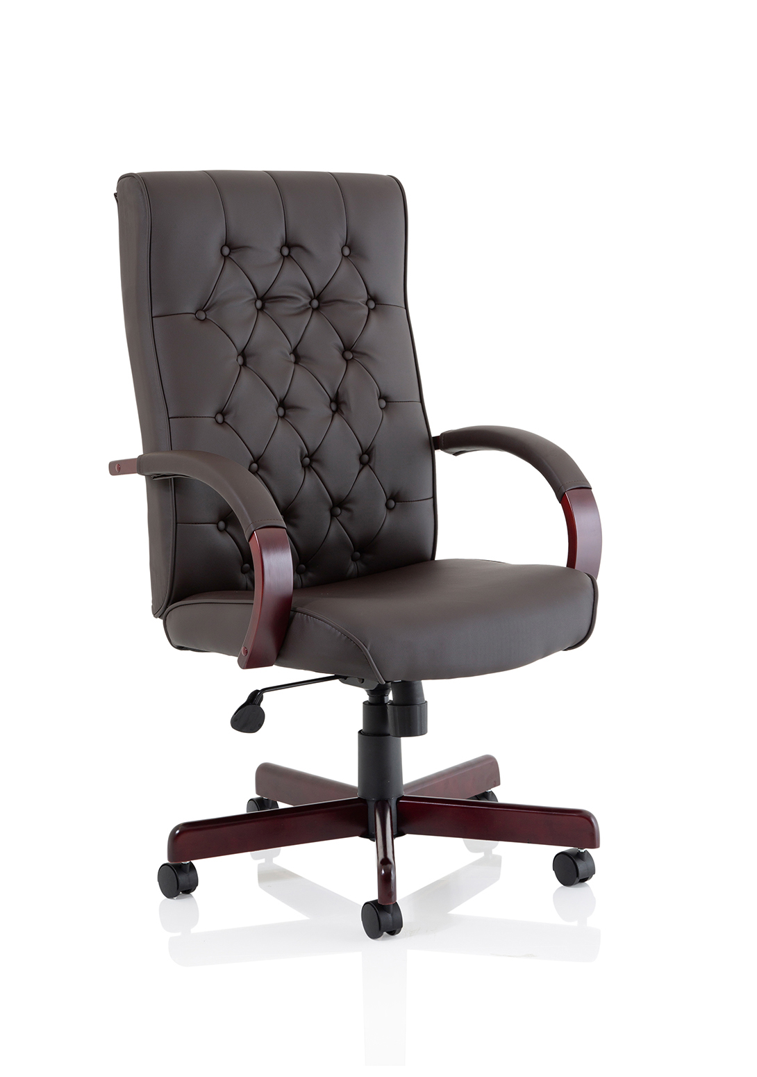 Chesterfield High Back Leather Executive Office Chair with Arms — Brown & Mahogany