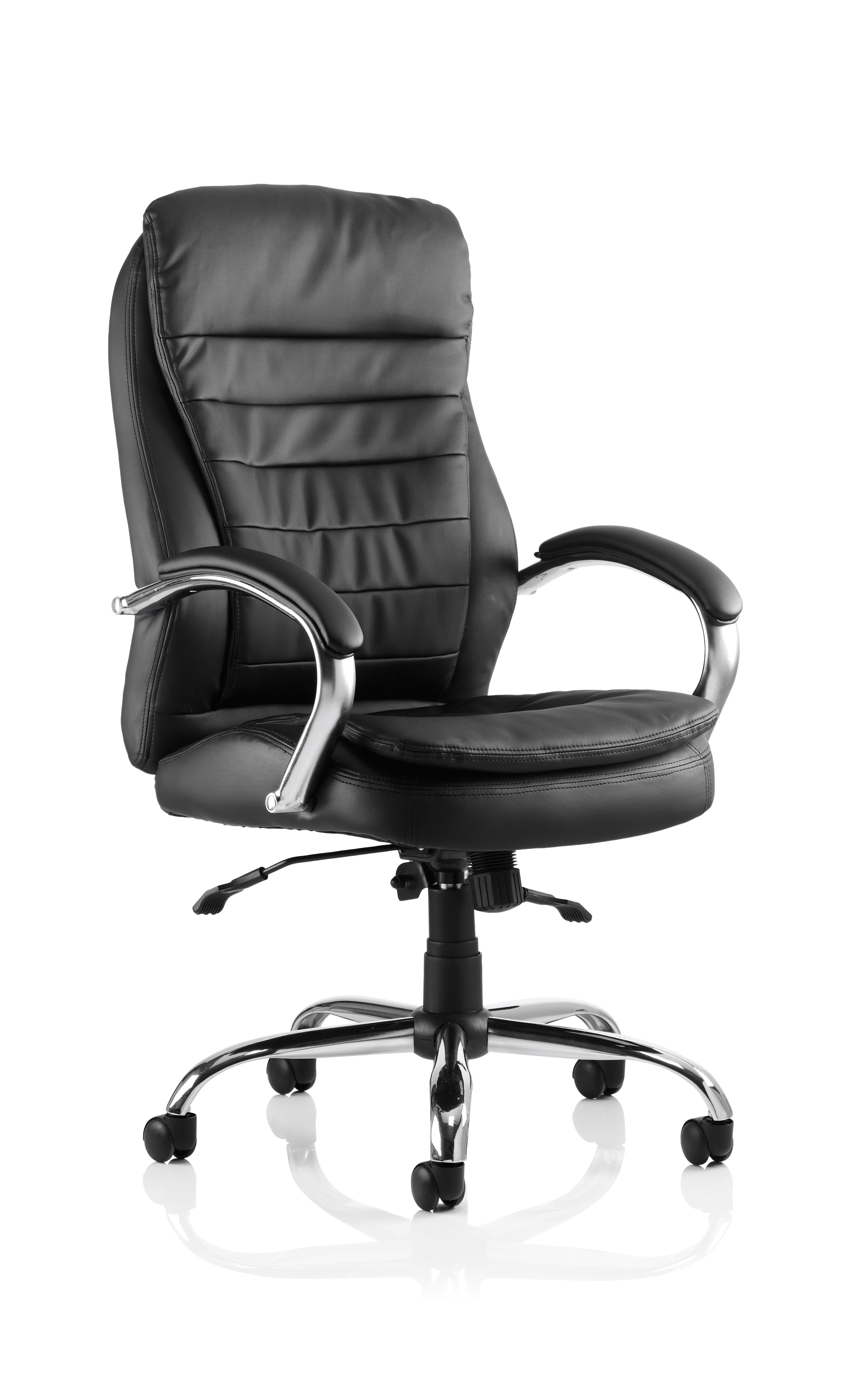 Rocky High Back Executive Black Leather Office Chair with Arms — Black & Chrome
