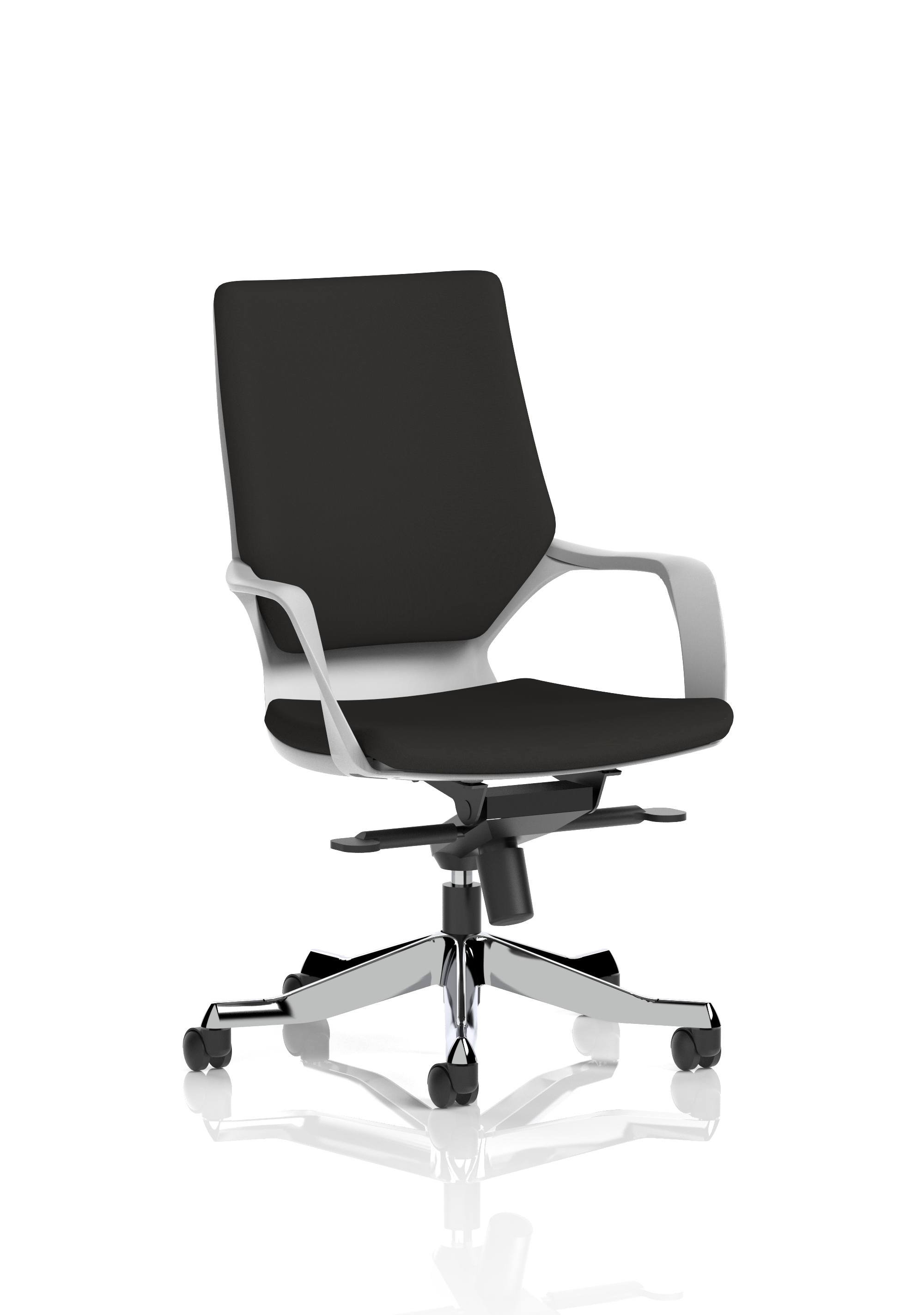 Xenon Medium Back Executive Office Chair with Arms — Black & Brushed Aluminium & White