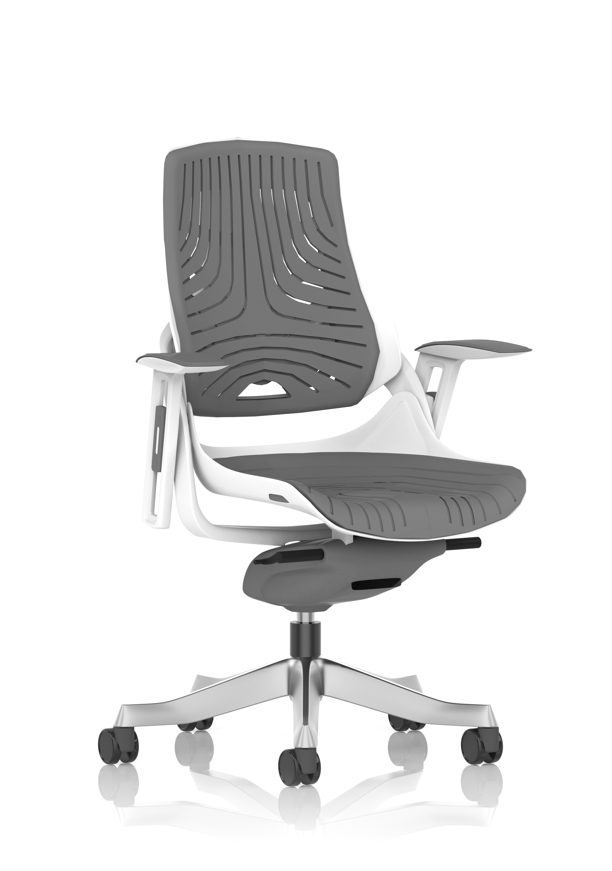 Zure High Back White Shell Elastomer Executive Office Chair with Arms — Grey & Silver & White