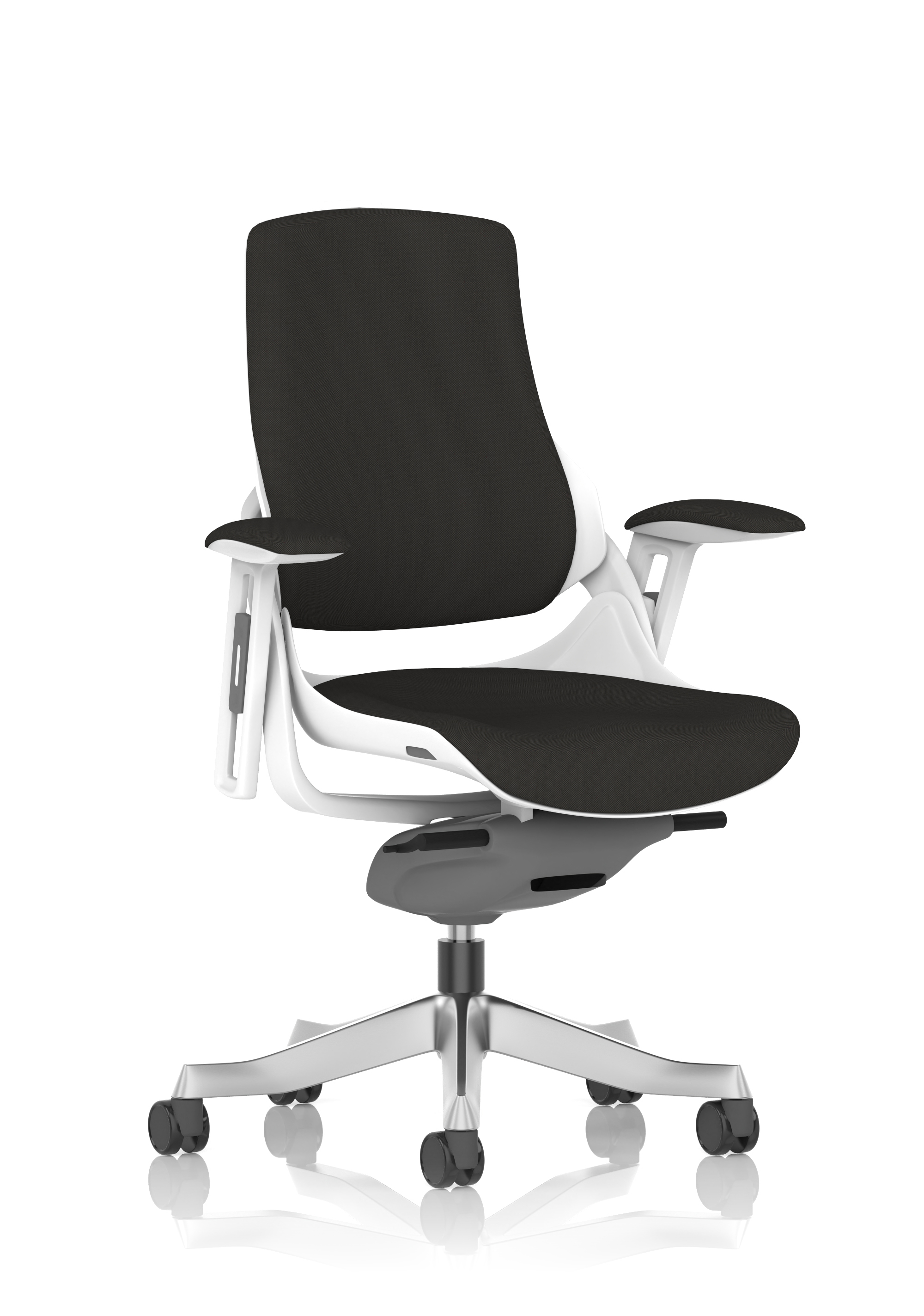 Zure High Back White Shell Fabric Executive Office Chair with Arms — Black & Silver & White