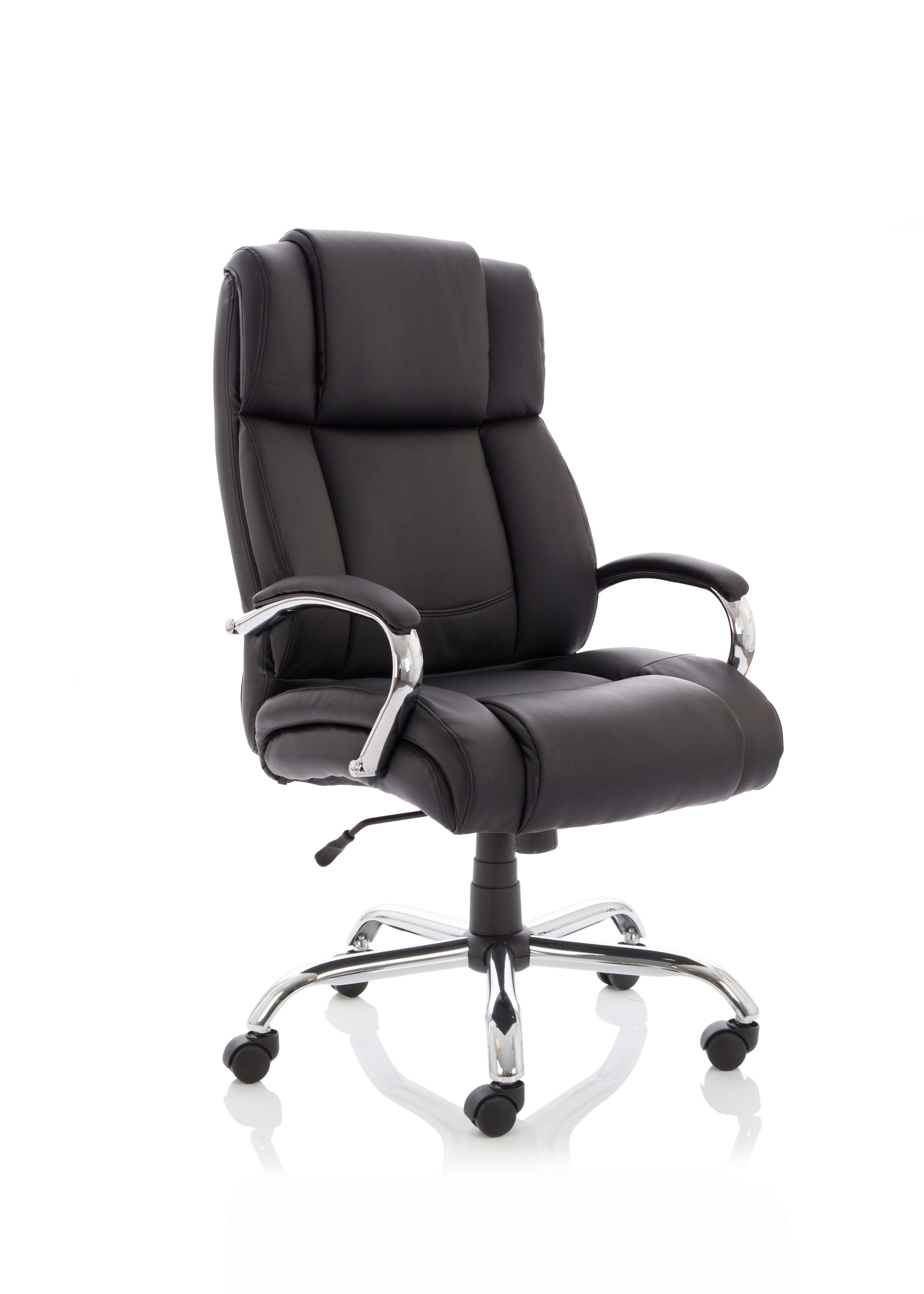 Texas High Back Heavy Duty Executive Black Leather Office Chair with Arms — Black & Chrome