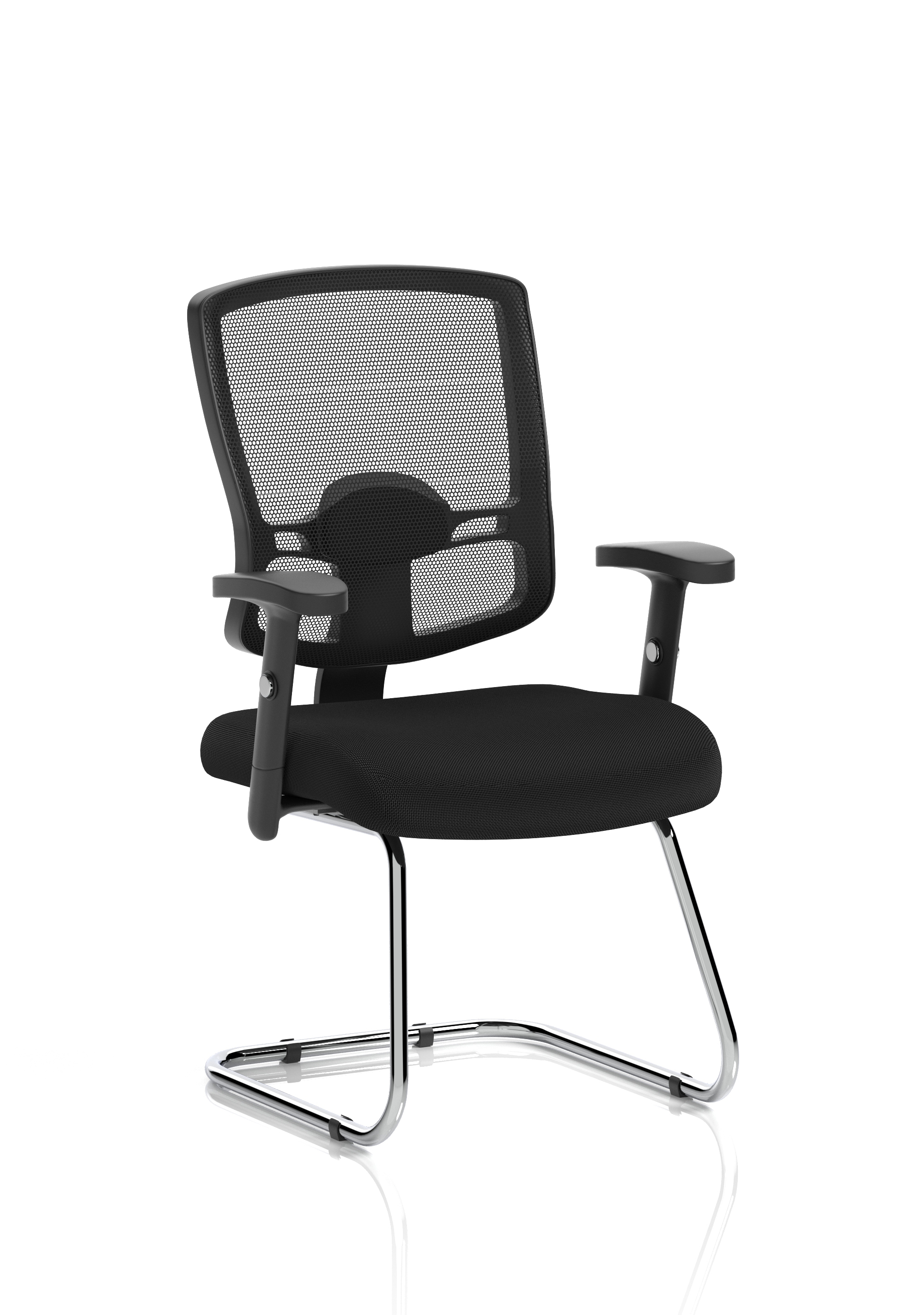 Portland Mesh Back Cantilever Visitor Chair with Arms — Black & Chrome