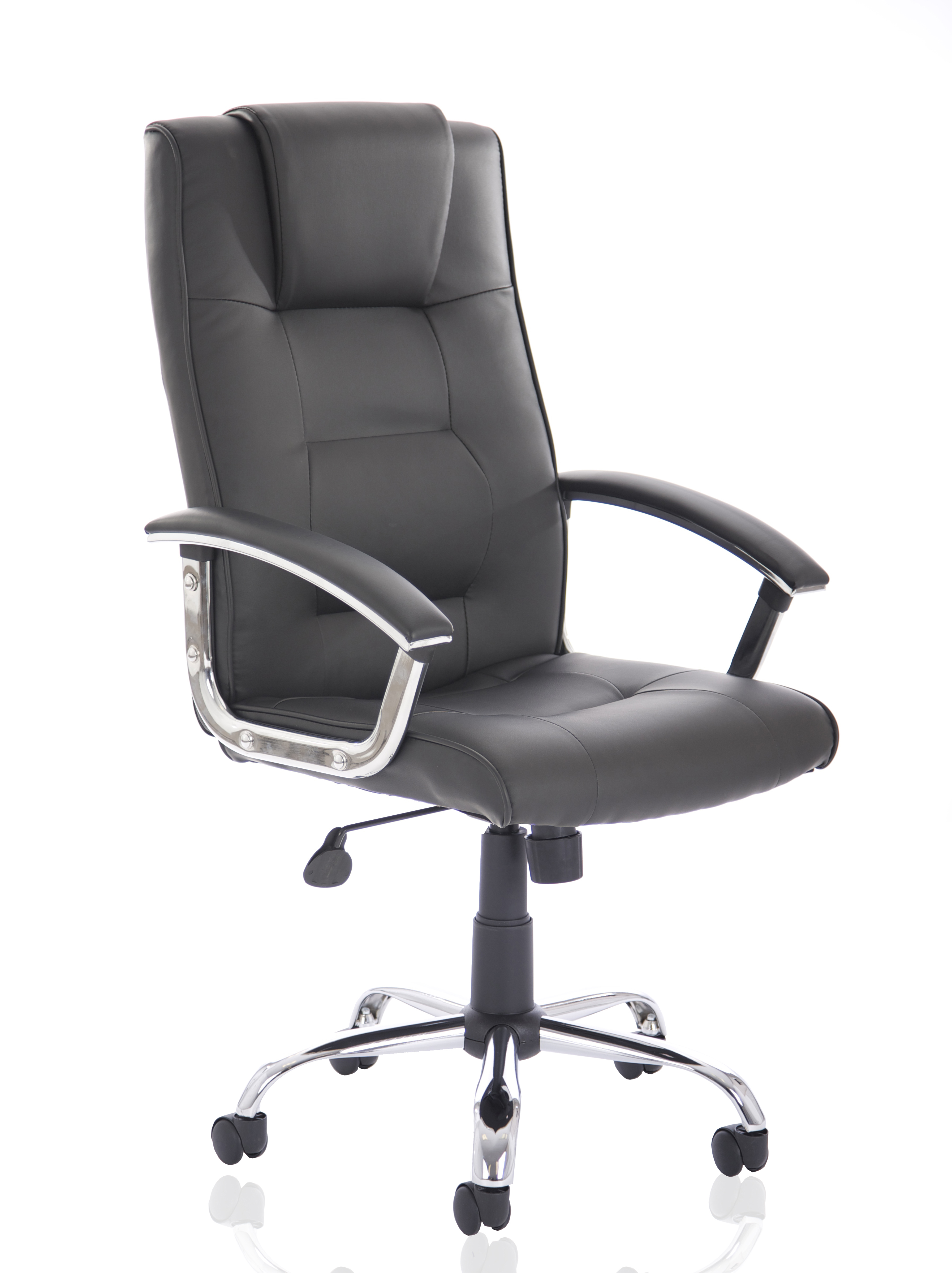 Thrift High Back Executive Black Leather Office Chair with Arms — Black & Chrome