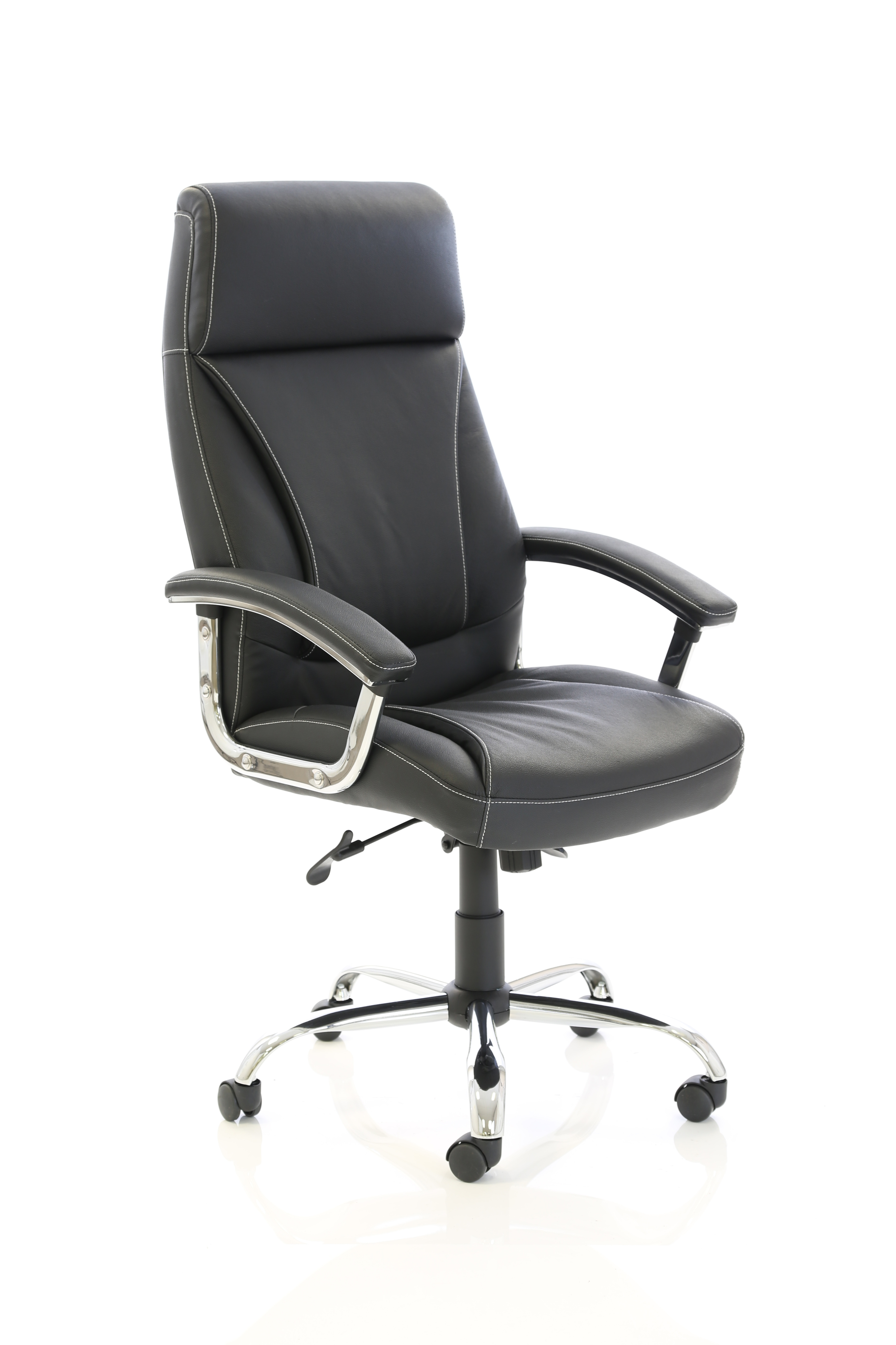 Penza High Back Executive Leather Office Chair with Arms — Black & Chrome