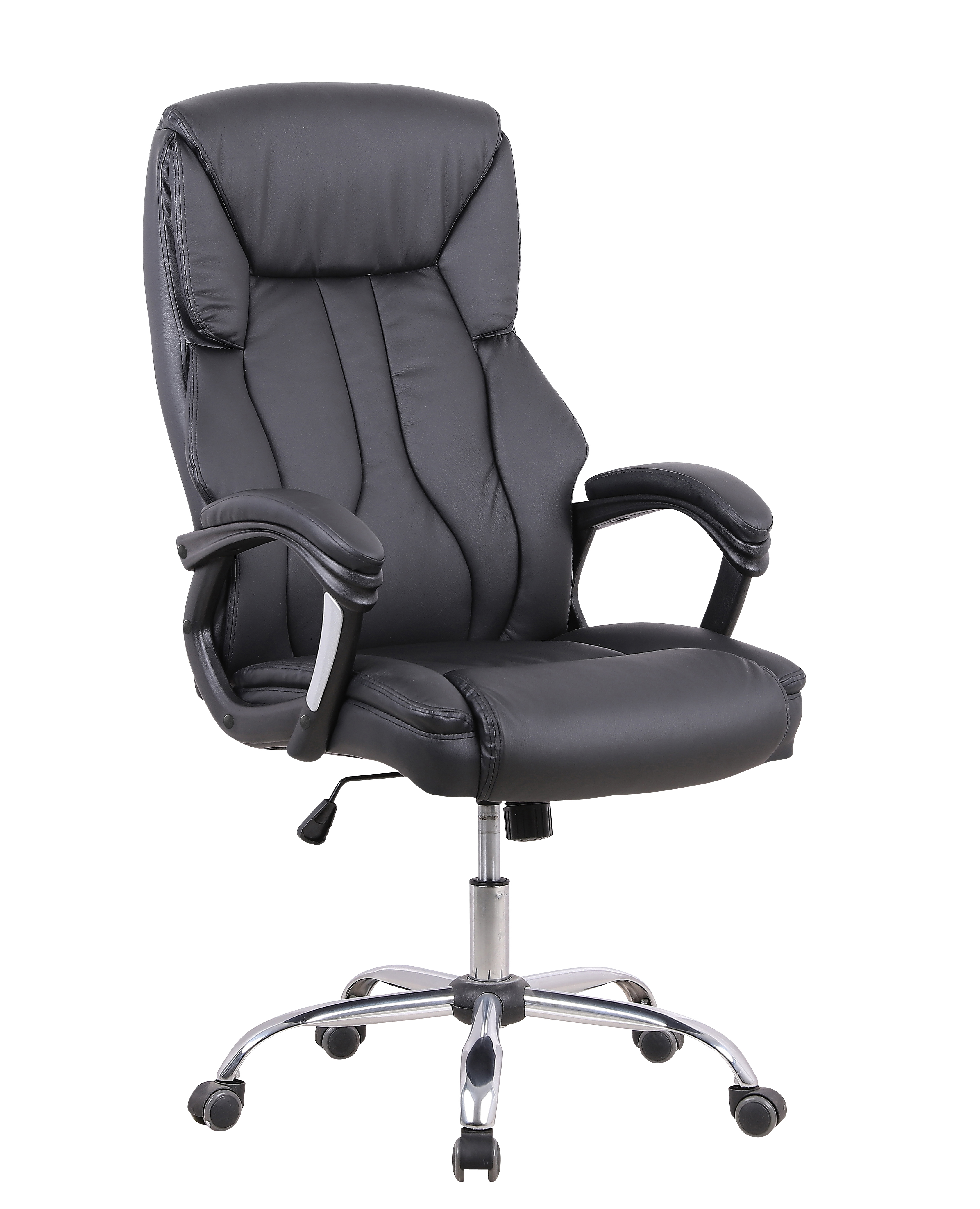 Stratford High Back Executive Black Leather Office Chair with Arms — Black & Chrome