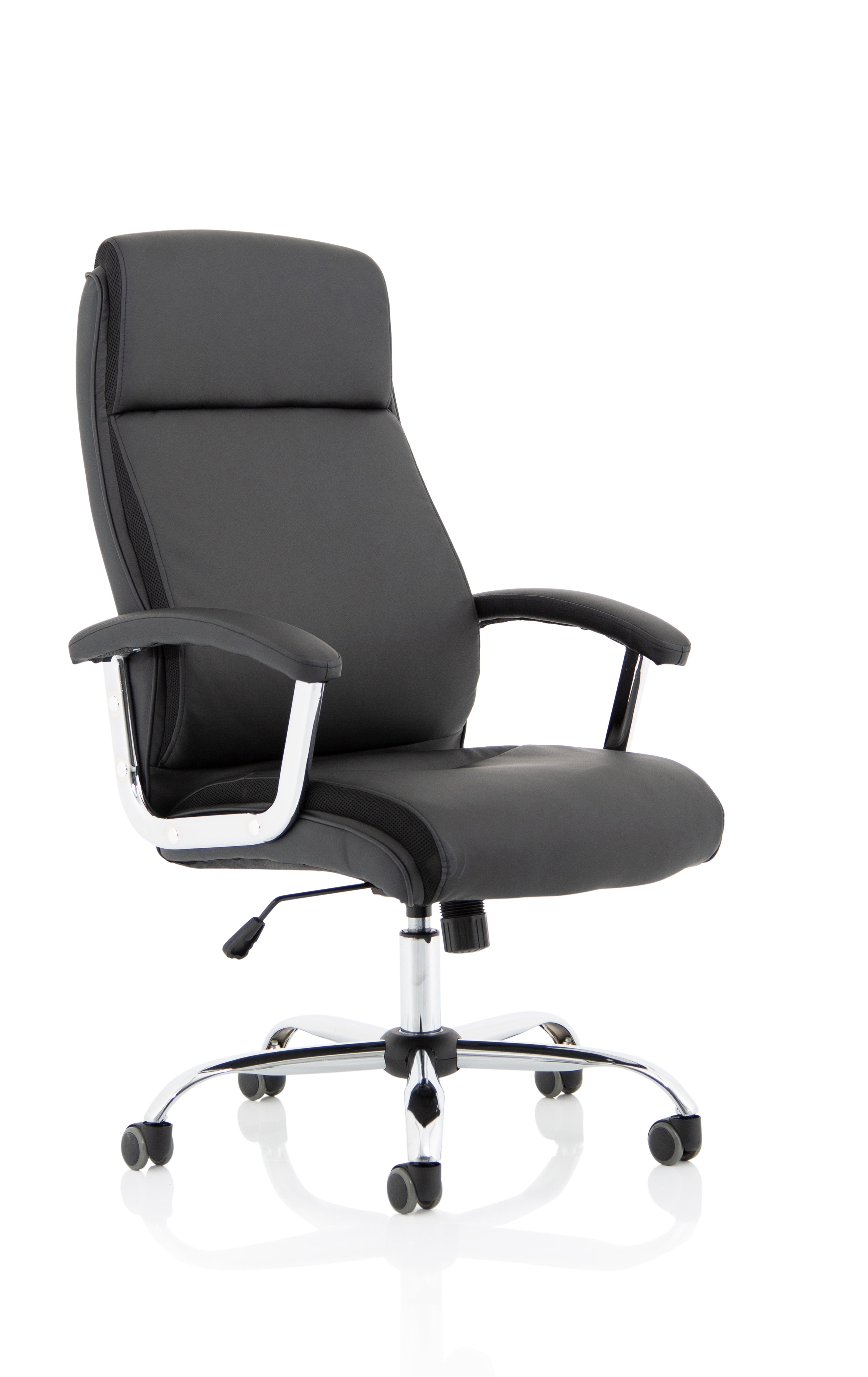 Hatley High Back Black Leather Executive Office Chair with Arms — Black & Chrome