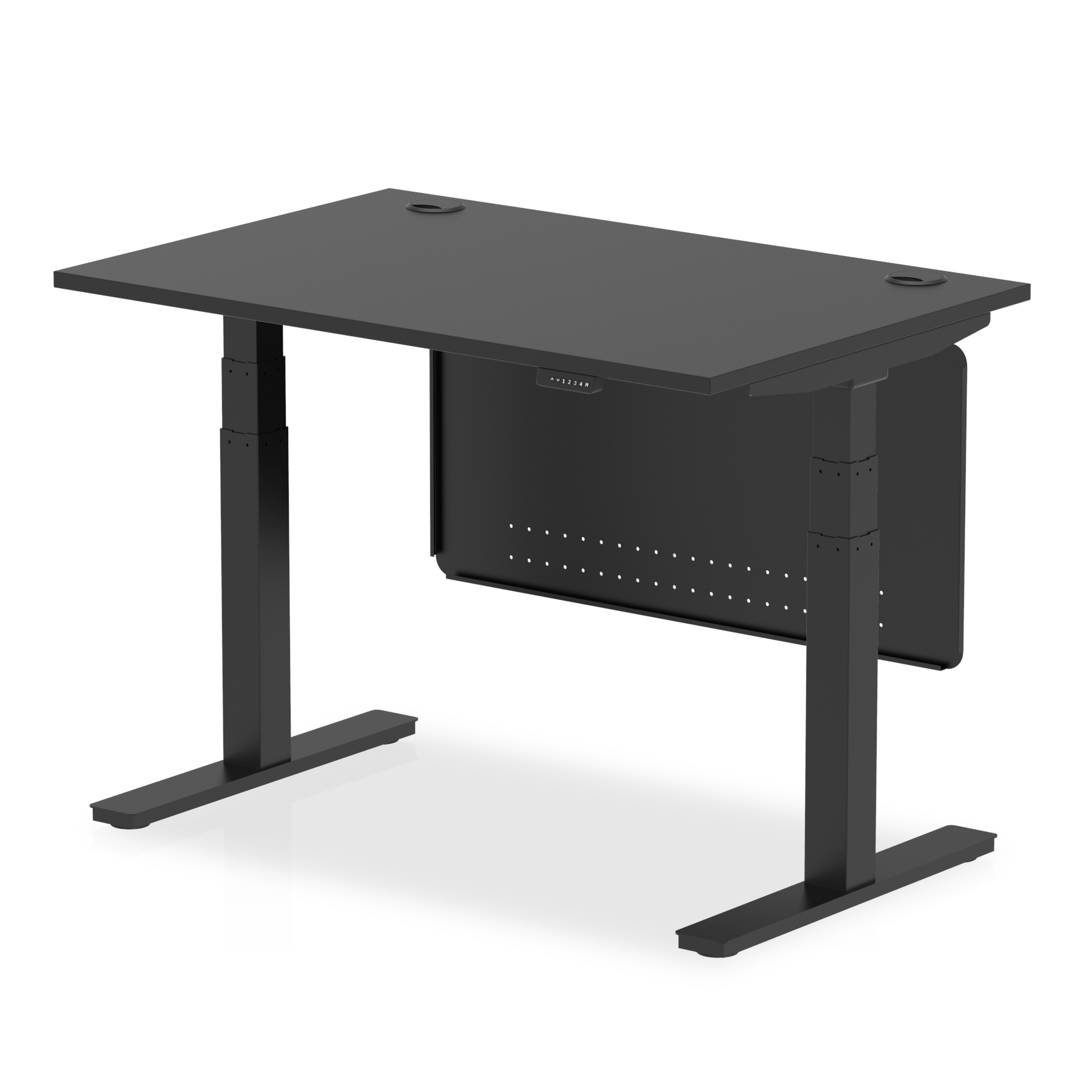 Air Height Adjustable Black Series Desk with Cable Ports with Steel Modesty Panel — Black