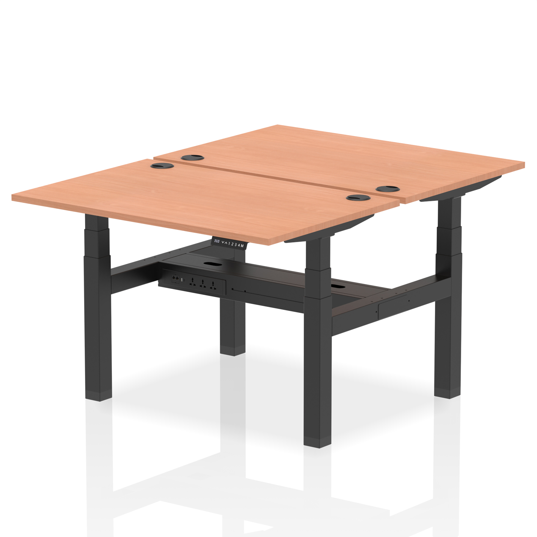 Air Back-to-Back Height Adjustable Bench Desk - 2 Person — Beech / Black Frame
