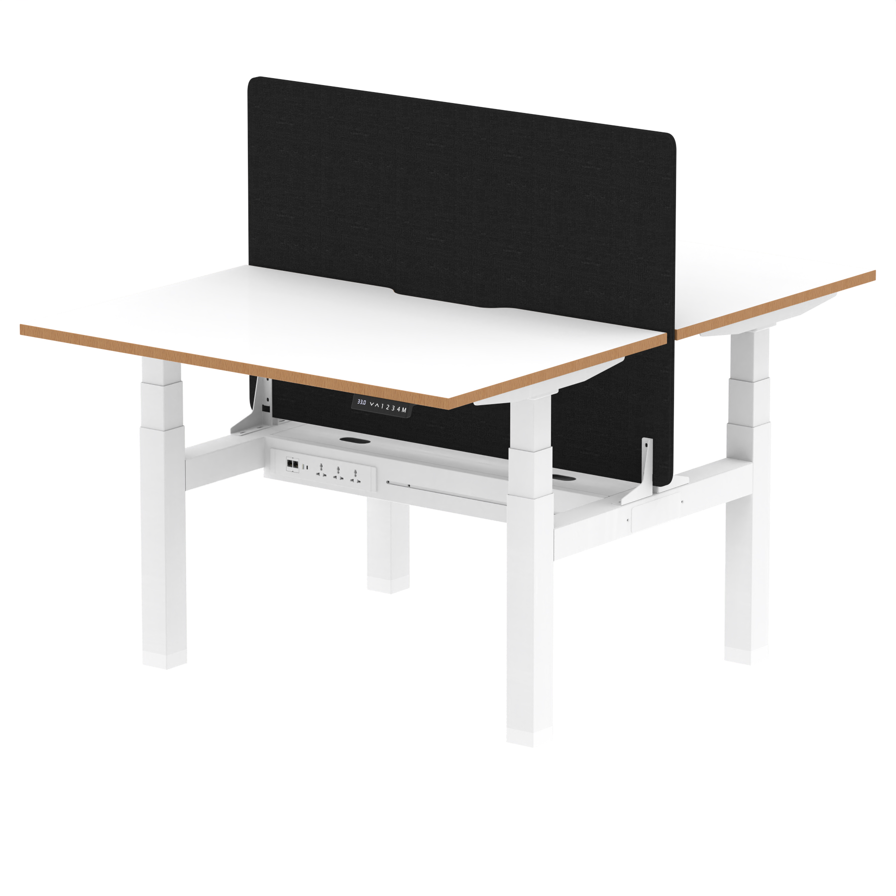 Oslo Air Back-to-Back Height Adjustable Bench Desk — White & Natural Wood