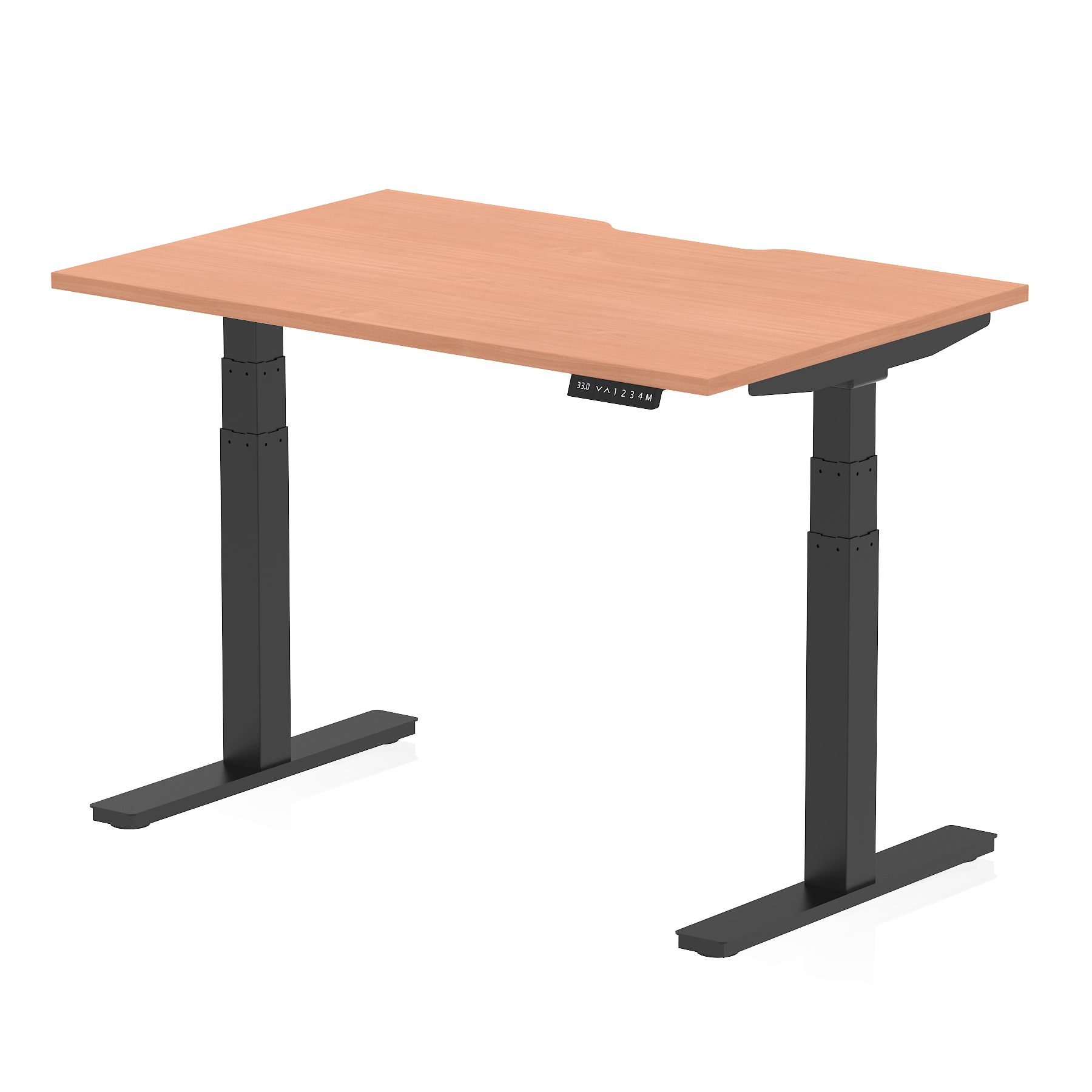 Air Scalloped Edge Height Adjustable Office Desk — Beech / Black Frame