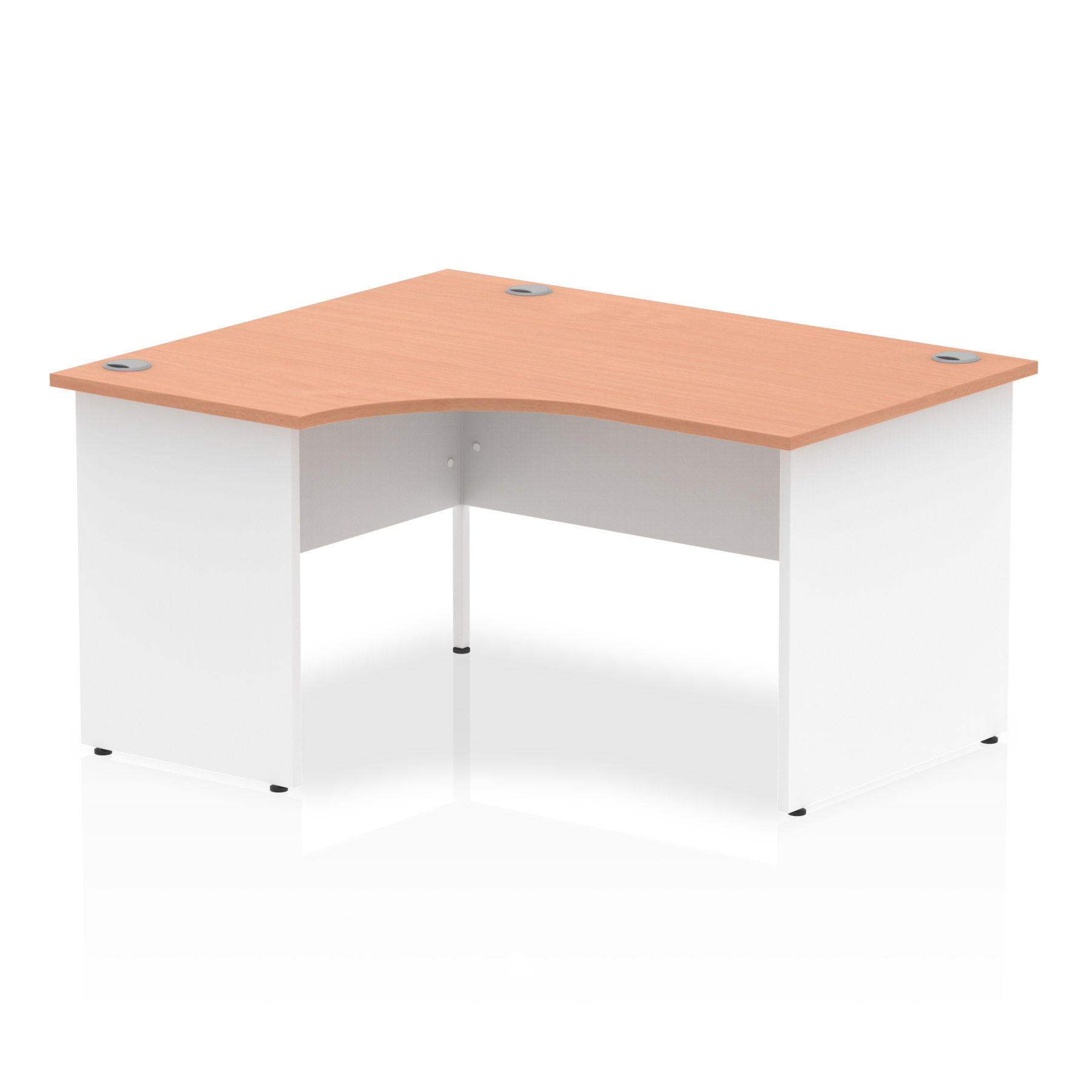 Impulse 1400mm Left Crescent Desk Panel End Leg — Beech & White / White Panel Frame