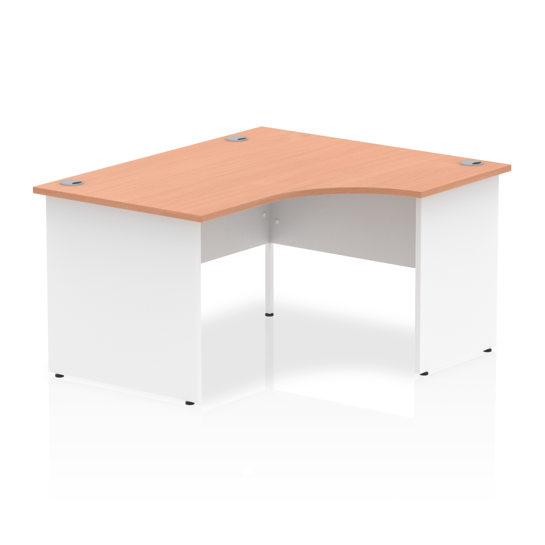 Impulse 1400mm Right Crescent Desk Panel End Leg — Beech & White / White Panel Frame