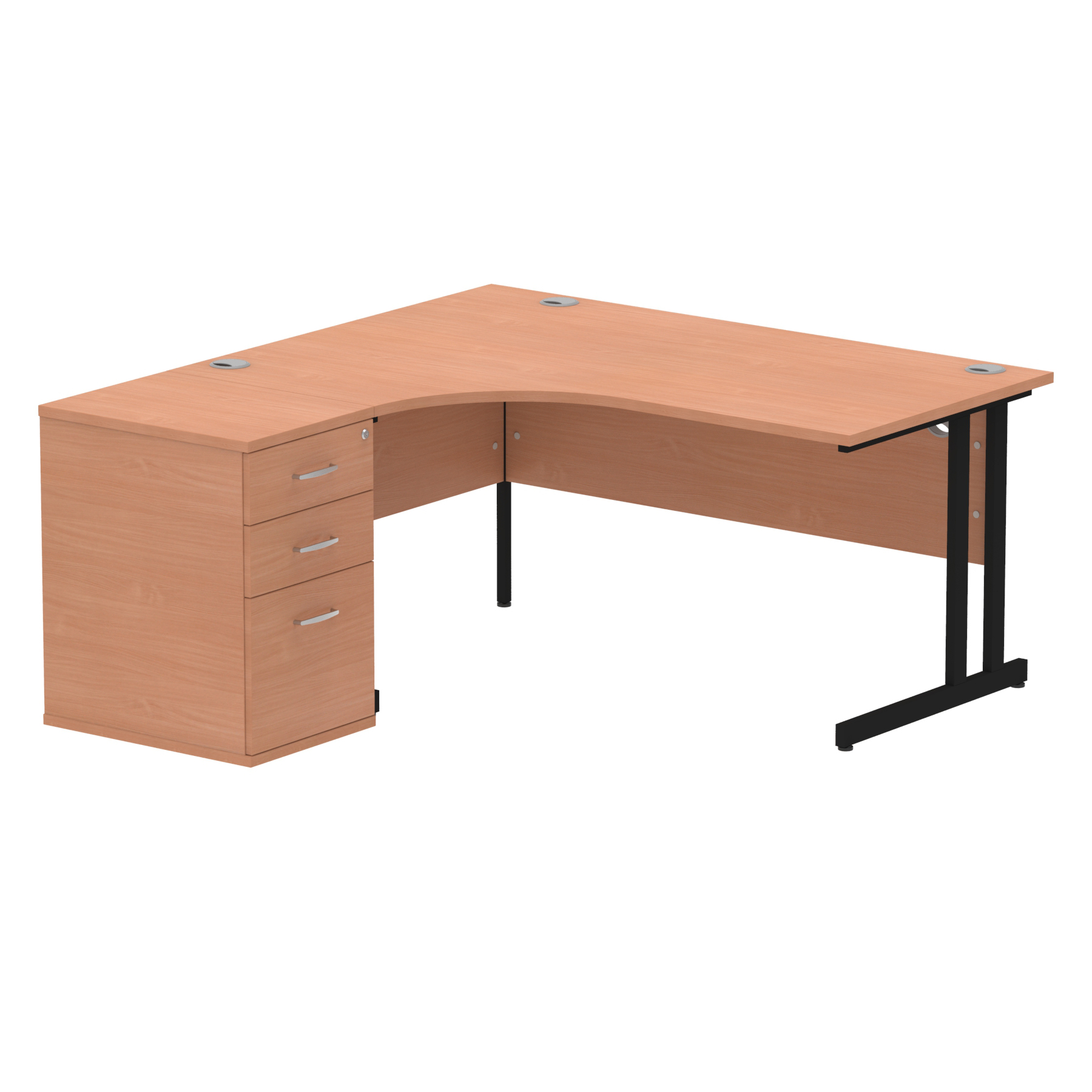 Impulse 1600mm Cantilever Left Crescent Desk Workstation — Beech / Black Frame