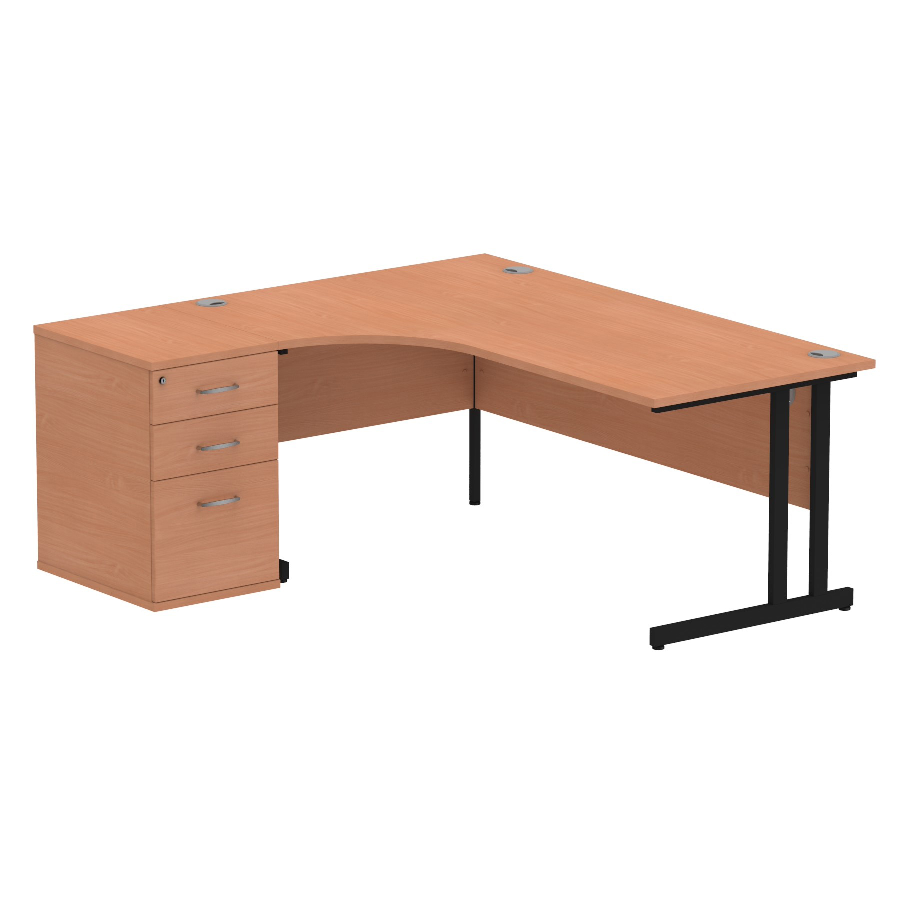 Impulse 1800mm Cantilever Left Crescent Desk Workstation — Beech / Black Frame