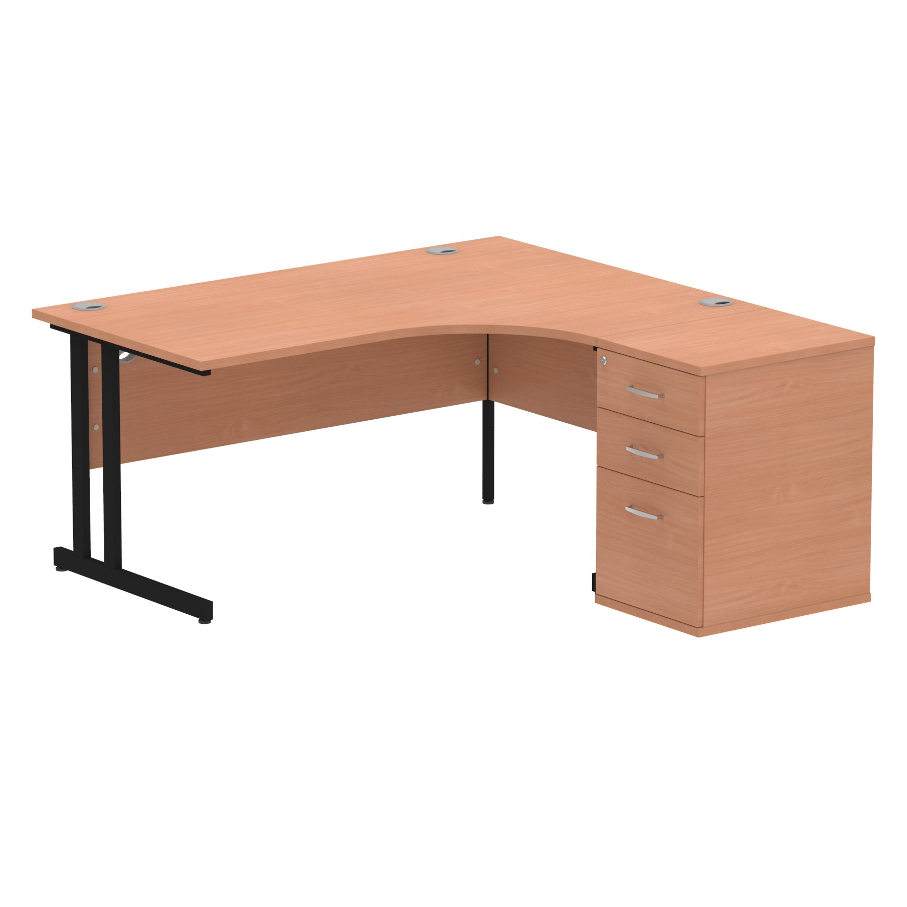 Impulse 1600mm Cantilever Right Crescent Desk Workstation — Beech / Black Frame