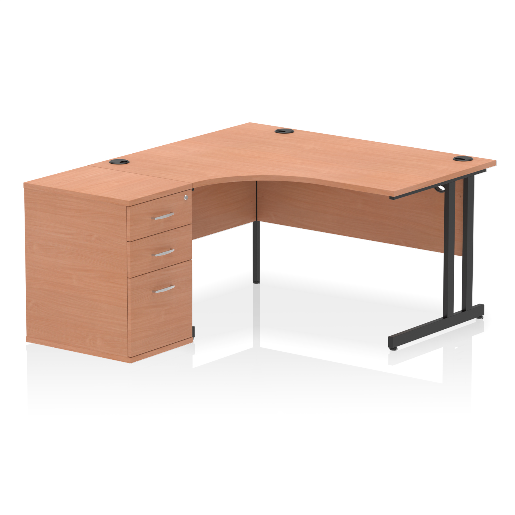 Impulse 1400mm Cantilever Left Crescent Desk Workstation — Beech / Black Frame