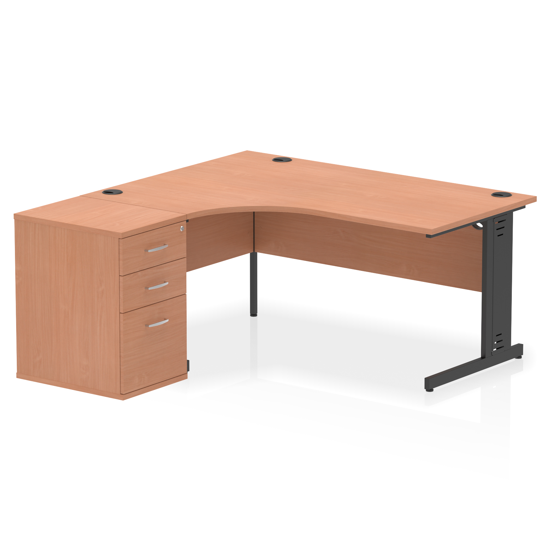 Impulse 1600mm Cable Managed Left Crescent Desk Workstation — Beech / Black Frame