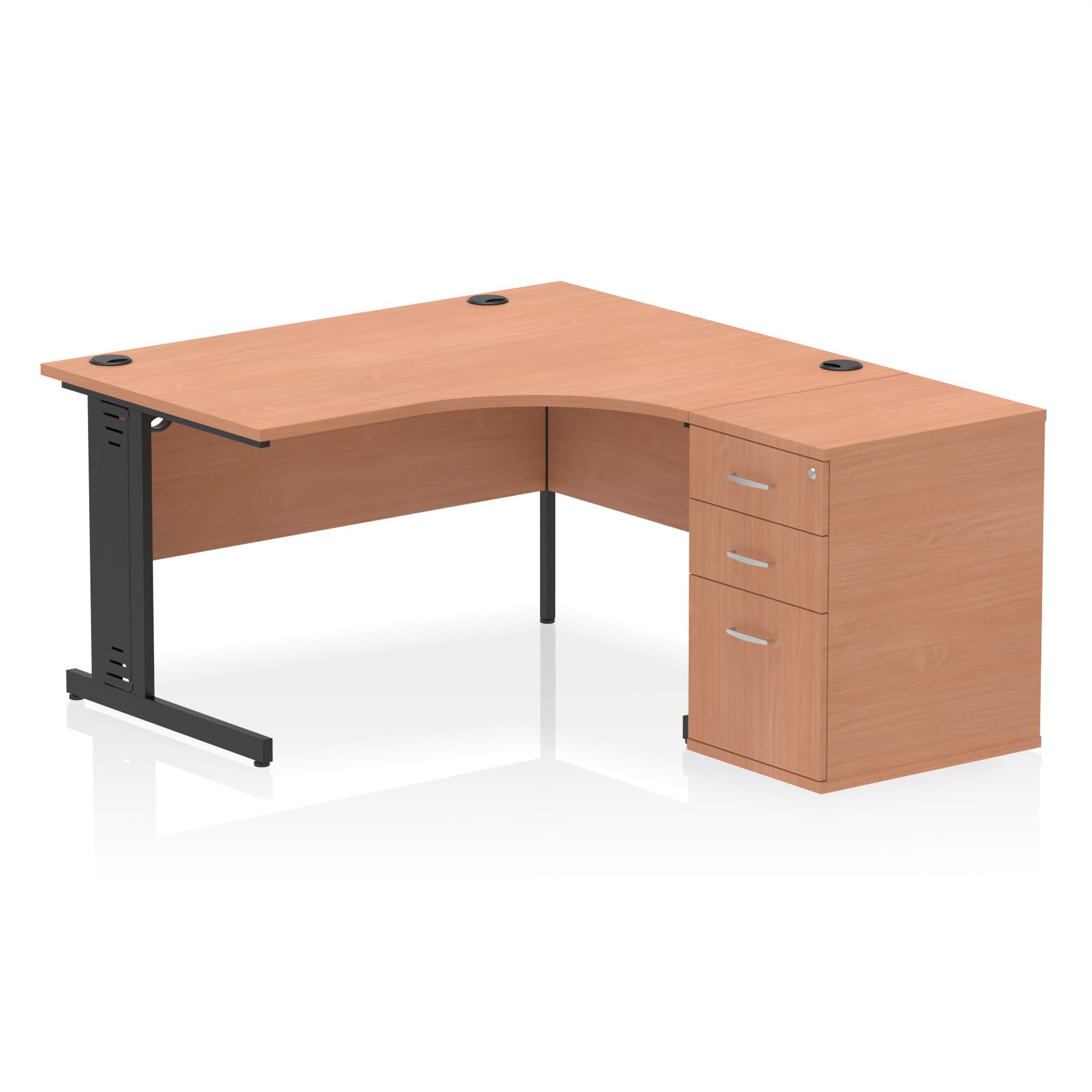 Impulse 1400mm Cable Managed Right Crescent Desk Workstation — Beech / Black Frame