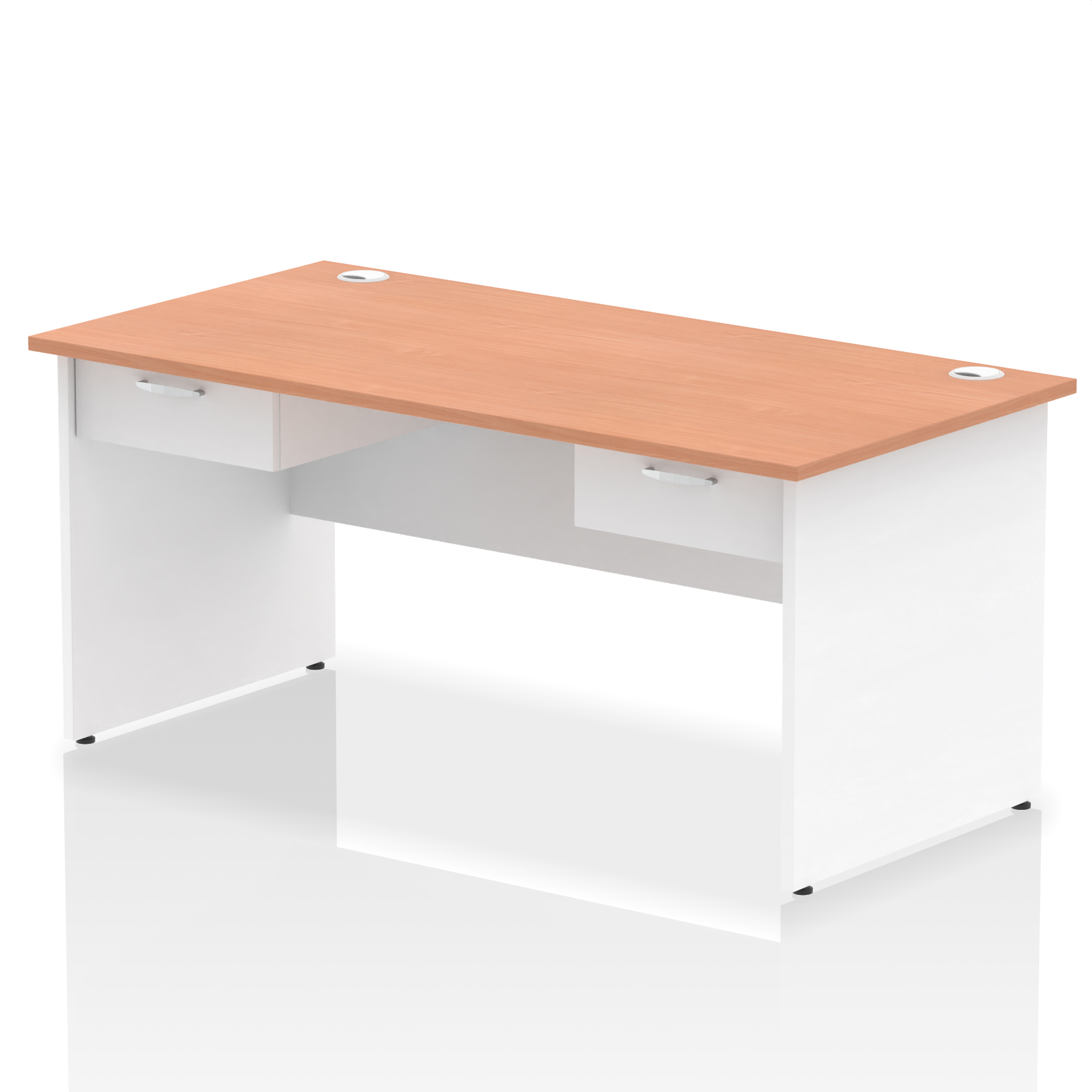 Impulse Panel End Straight Desk Frame With Two One Drawer Fixed Pedestals — Beech & White / White Panel Frame