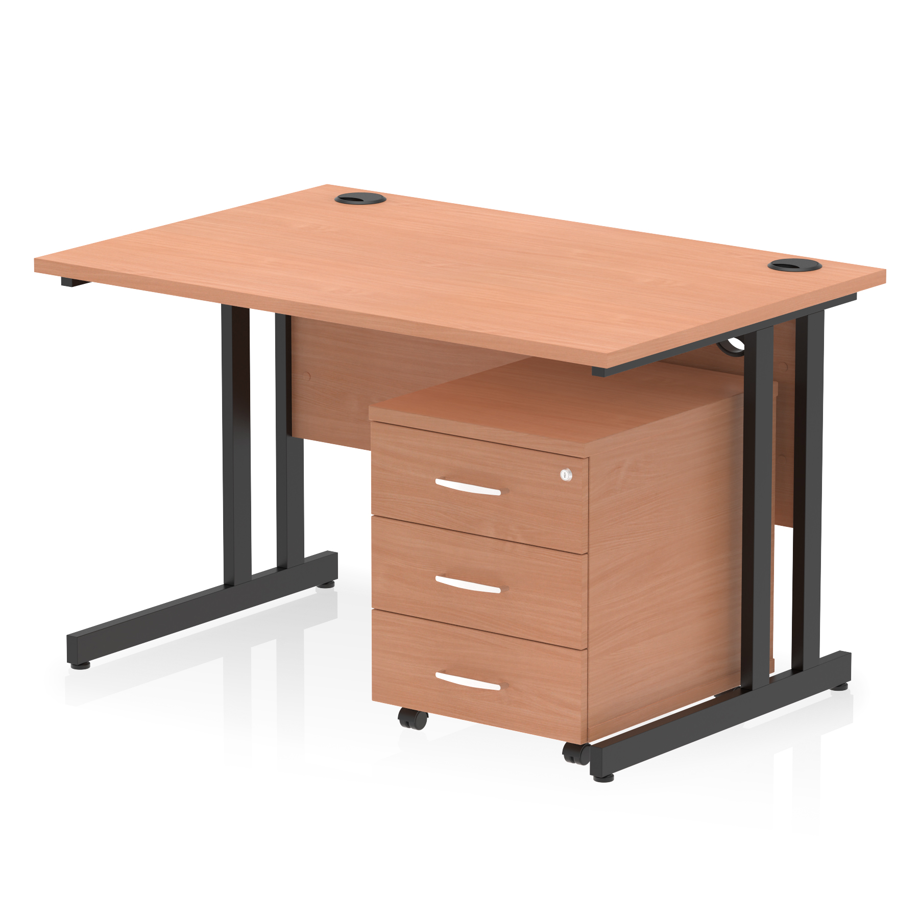 Impulse 1200mm Cantilever Straight Desk With Mobile Pedestal — Beech / Black Frame