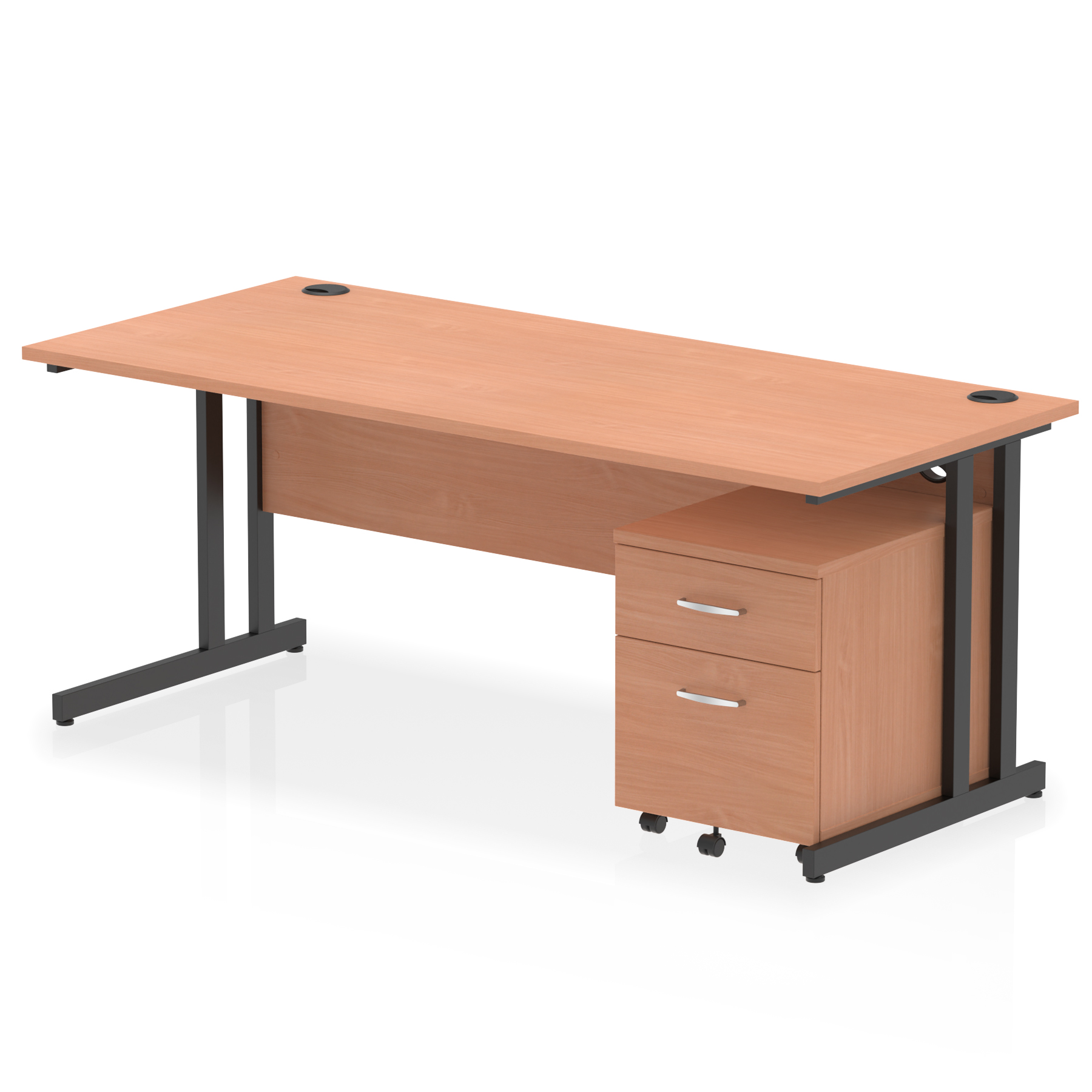 Impulse 1800mm Cantilever Straight Desk With Mobile Pedestal — Beech / Black Frame