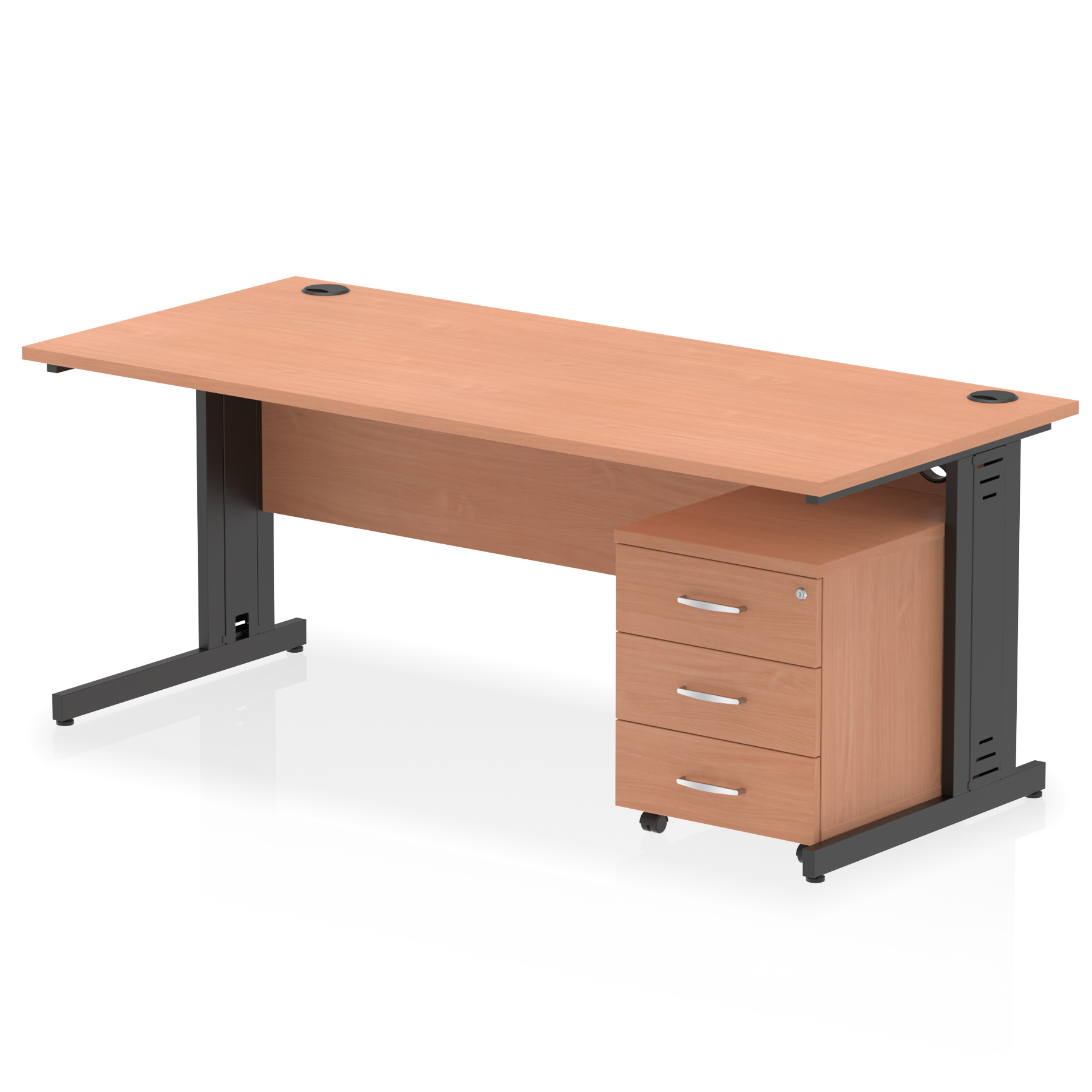 Impulse 1800mm Cable Managed Straight Desk With Mobile Pedestal — Beech / Black Frame