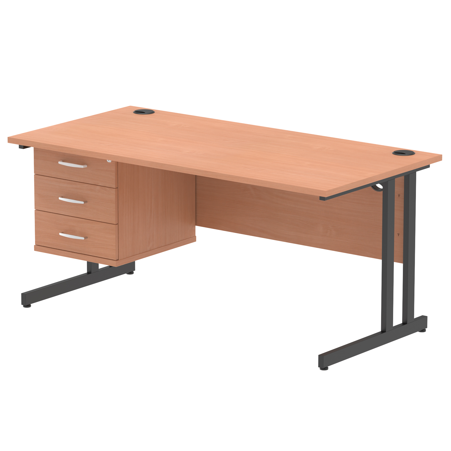 Impulse 1600mm Cantilever Straight Desk With Single Fixed Pedestal — Beech / Black Frame