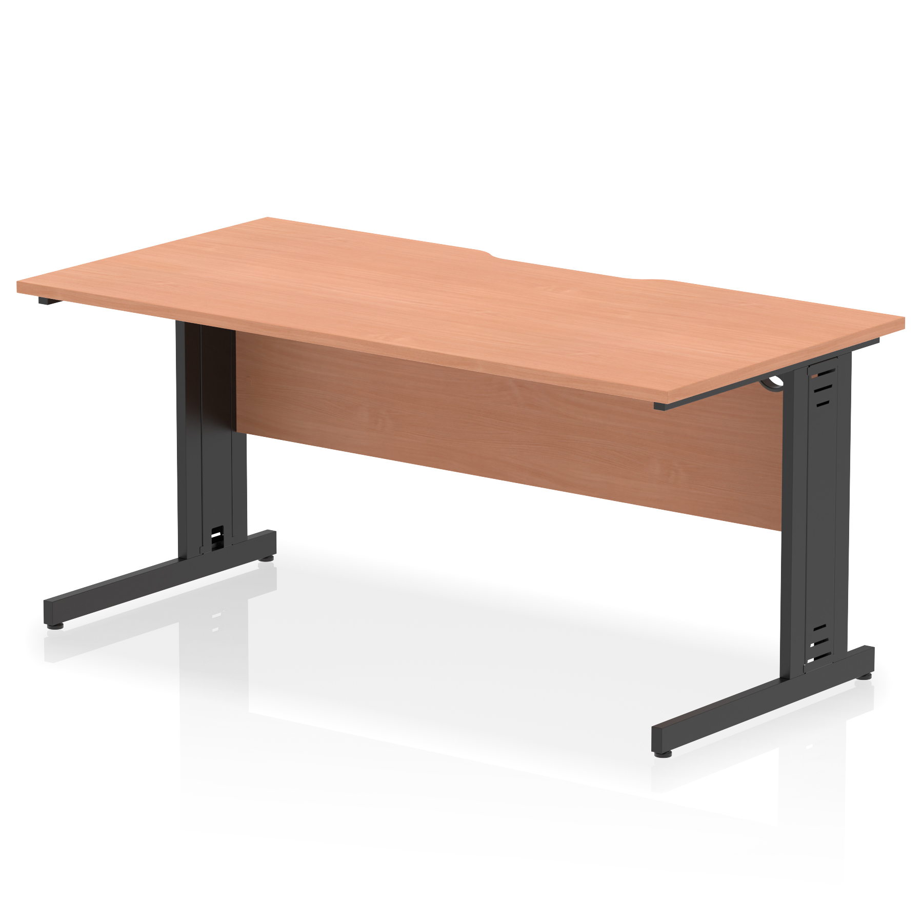 Impulse Scalloped Edge 1600mm Straight Desk Cable Managed Leg — Beech / Black Frame