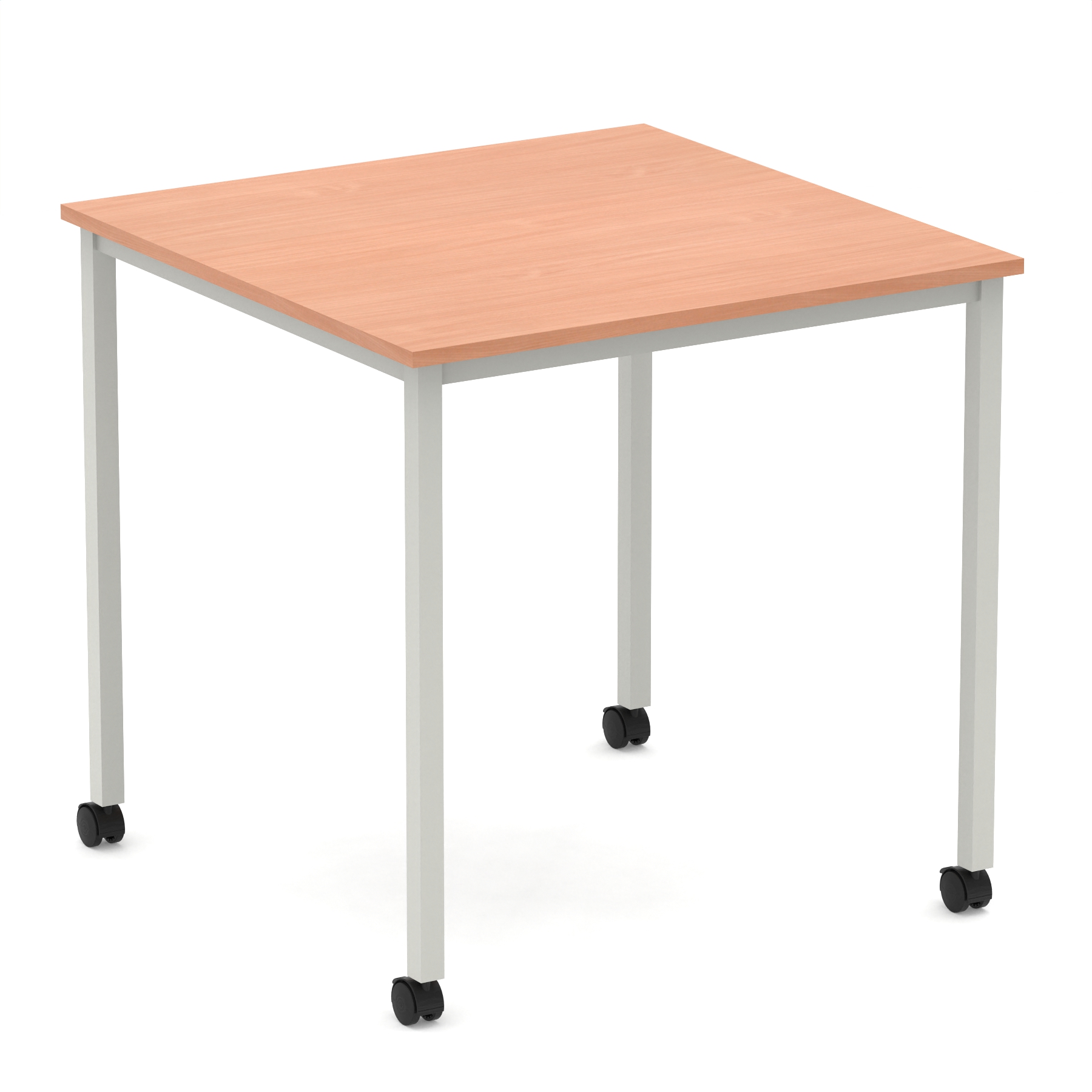 Impulse Straight Table Box Frame Leg With Castors — Beech / Silver Frame