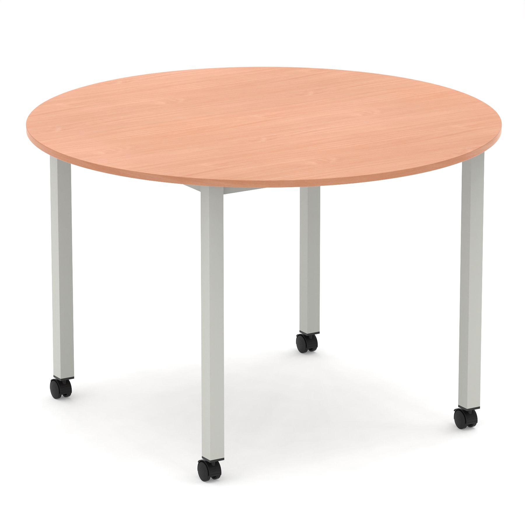 Impulse Round Table With Box Frame Leg With Castors — Beech / Silver Frame